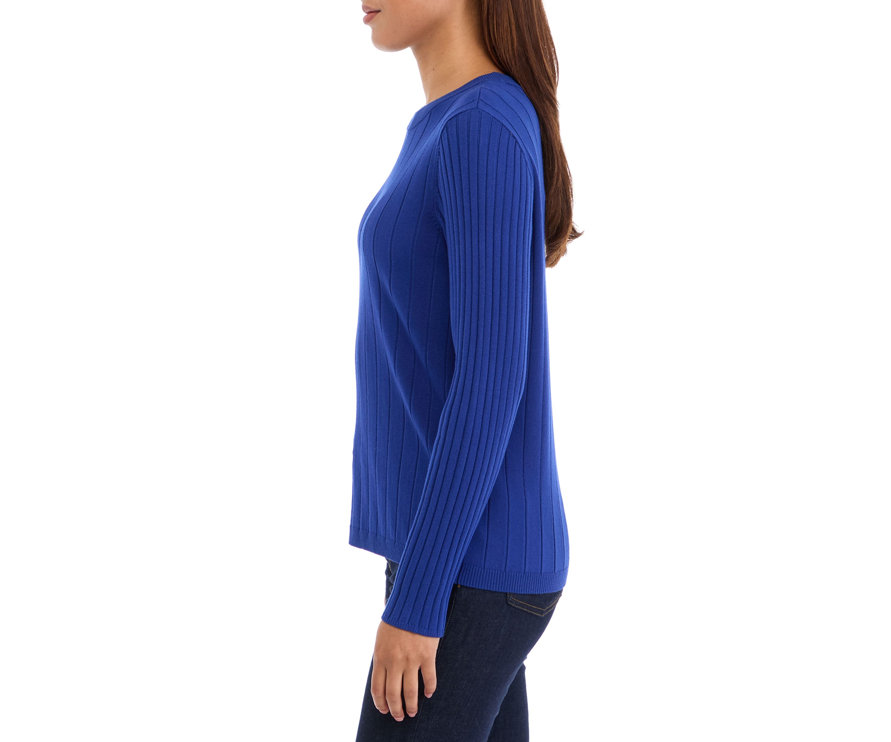 Womens Multi Rib Crew Neck Long Sleeve Sweater