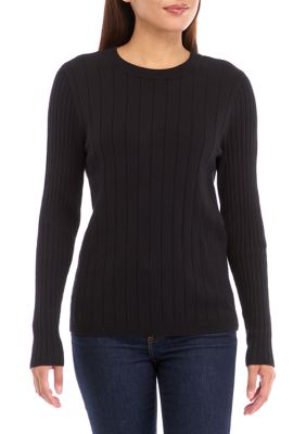 THE LIMITED Women's Multi Rib Crew Neck Long Sleeve Sweater, Black, PM
