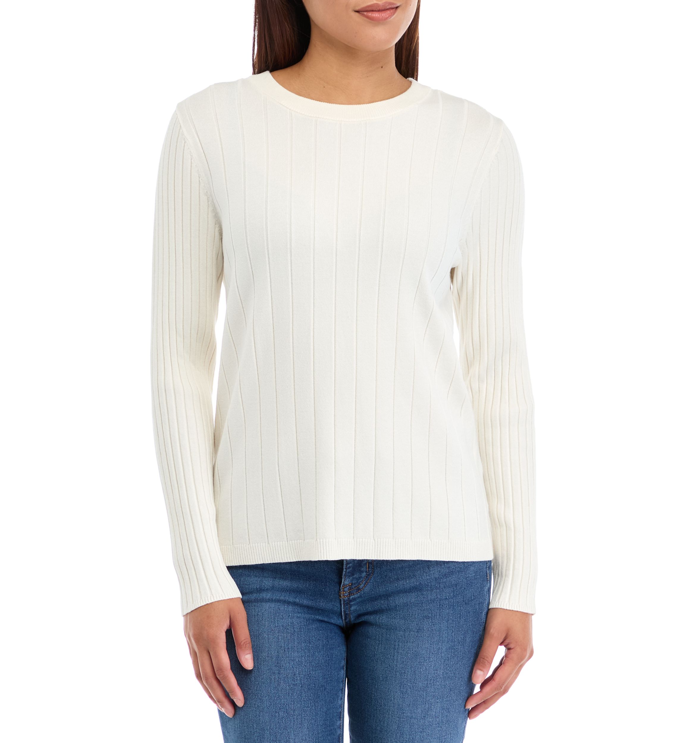 Womens Multi Rib Crew Neck Long Sleeve Sweater