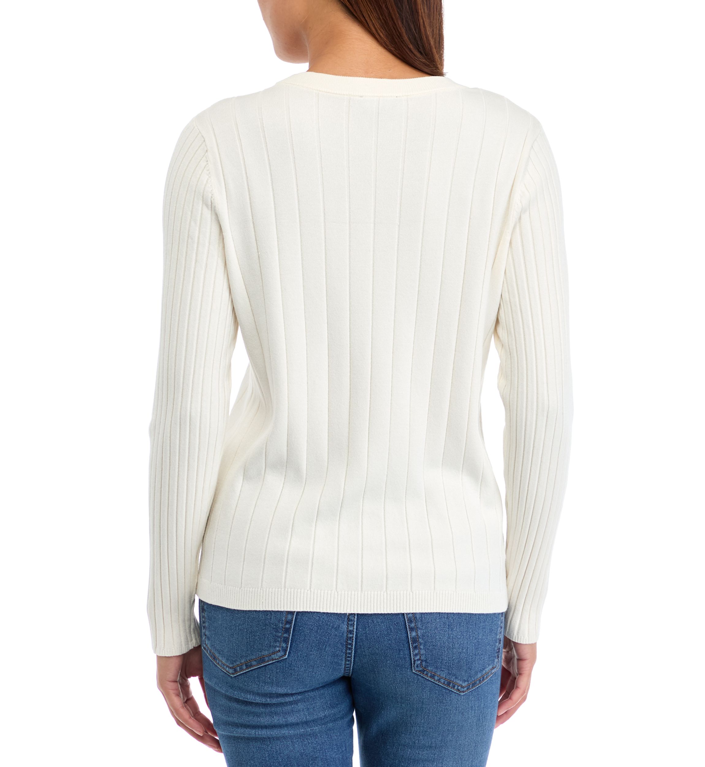 Womens Multi Rib Crew Neck Long Sleeve Sweater