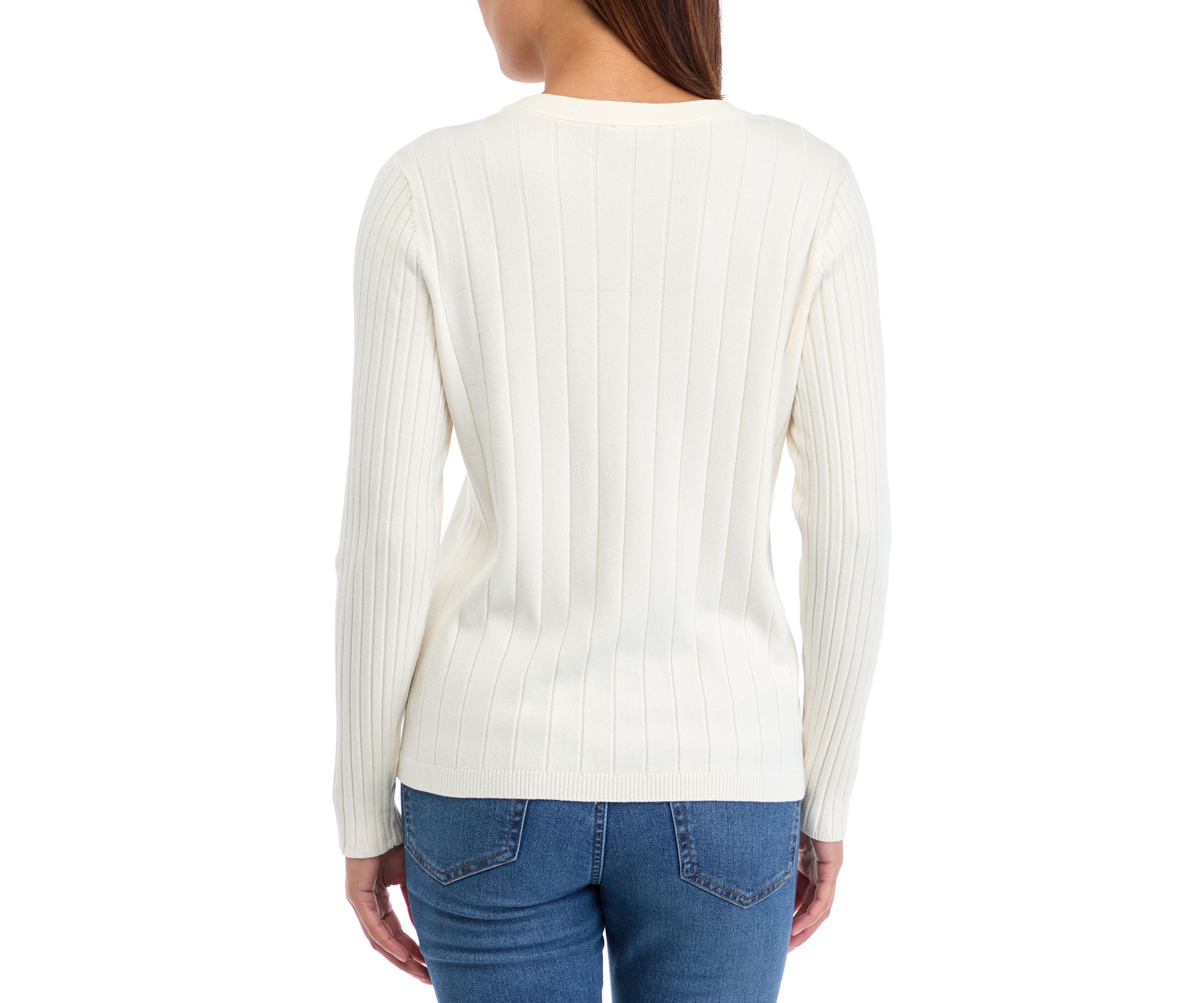 Womens Multi Rib Crew Neck Long Sleeve Sweater