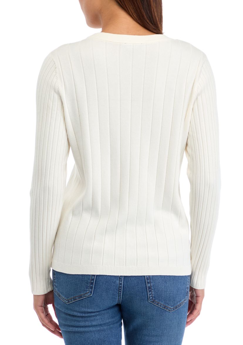 Womens Multi Rib Crew Neck Long Sleeve Sweater