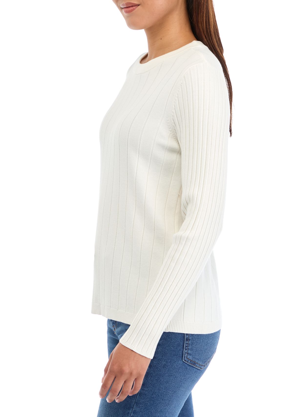 Womens Multi Rib Crew Neck Long Sleeve Sweater