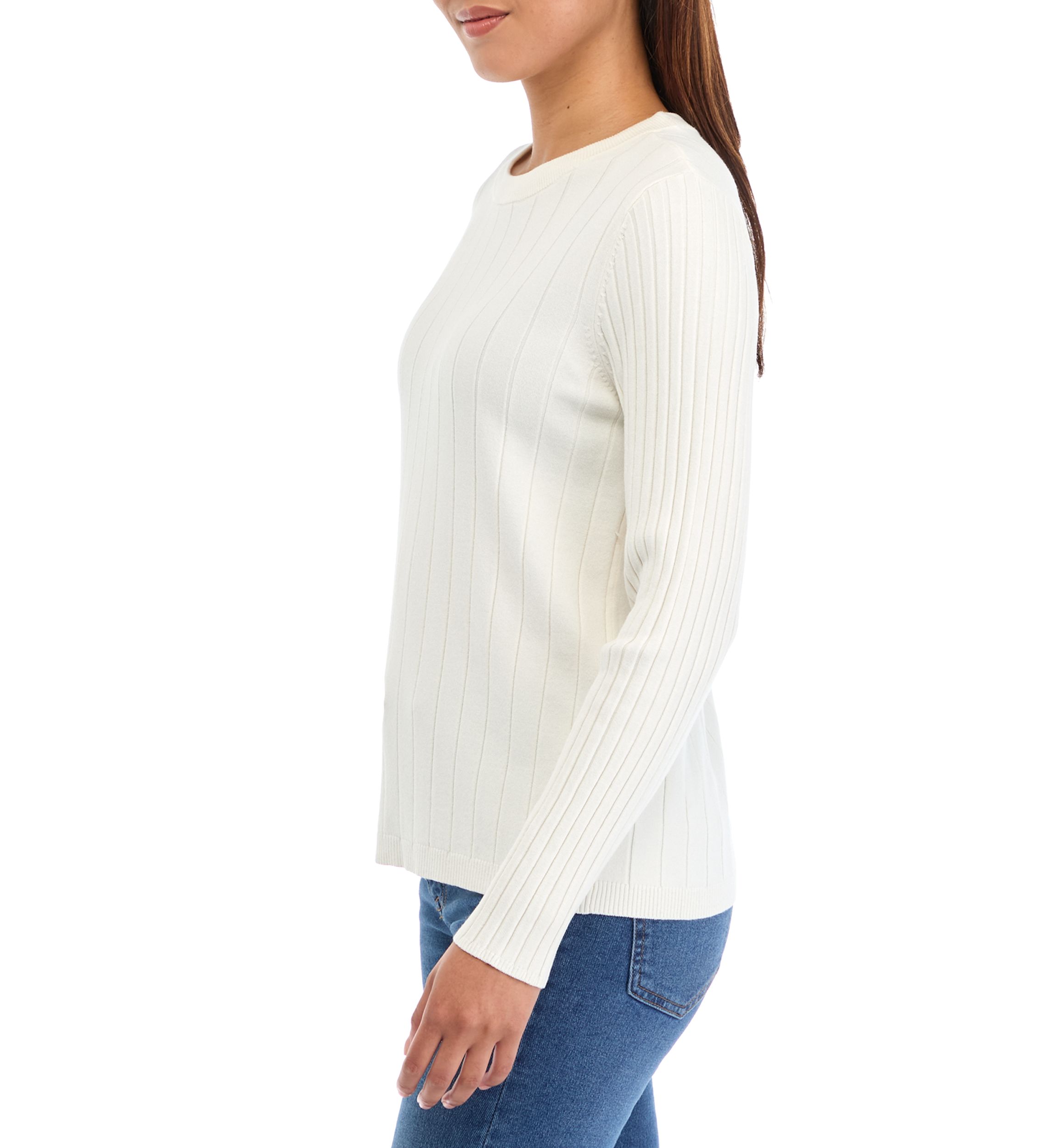 Womens Multi Rib Crew Neck Long Sleeve Sweater