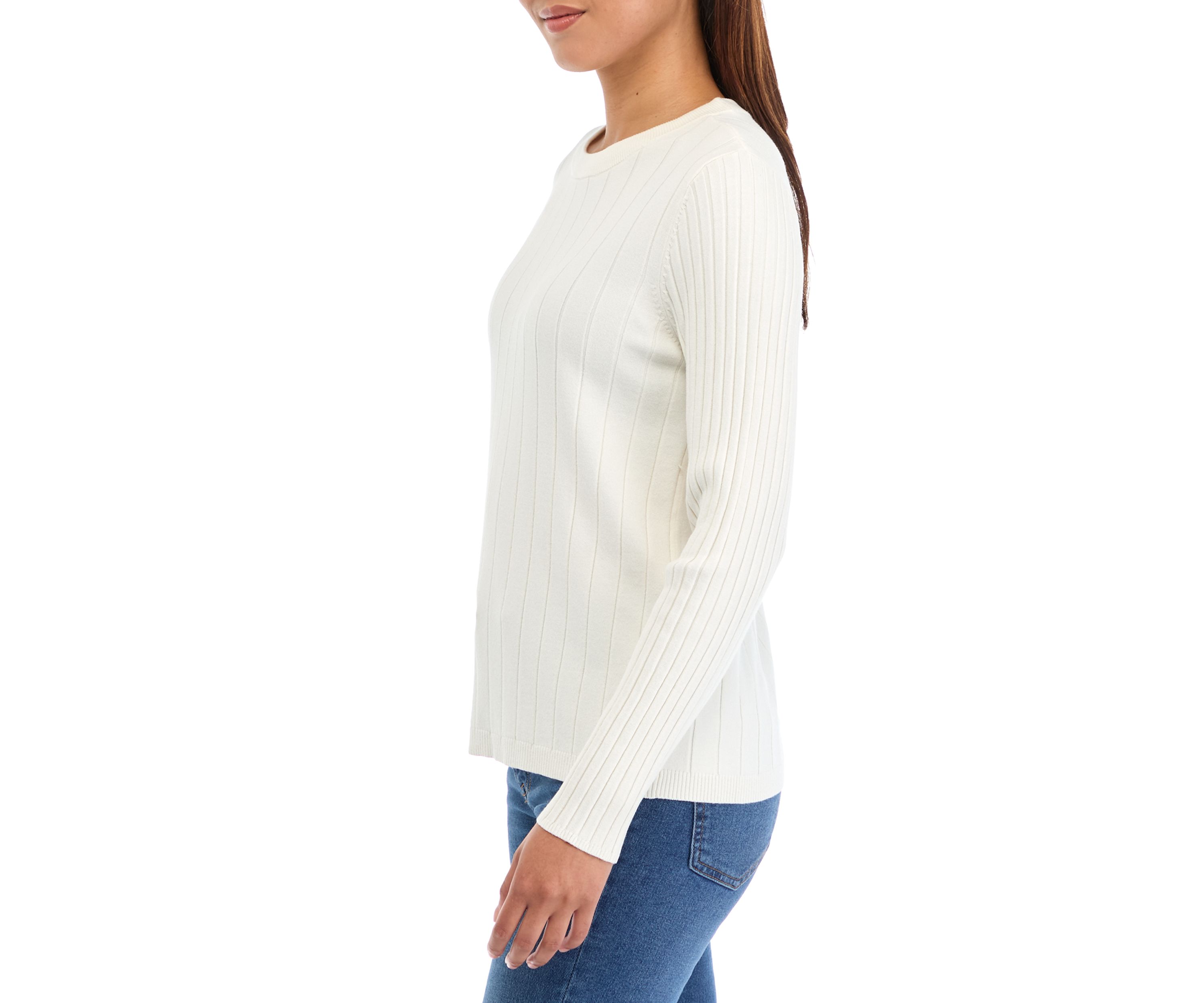 Womens Multi Rib Crew Neck Long Sleeve Sweater