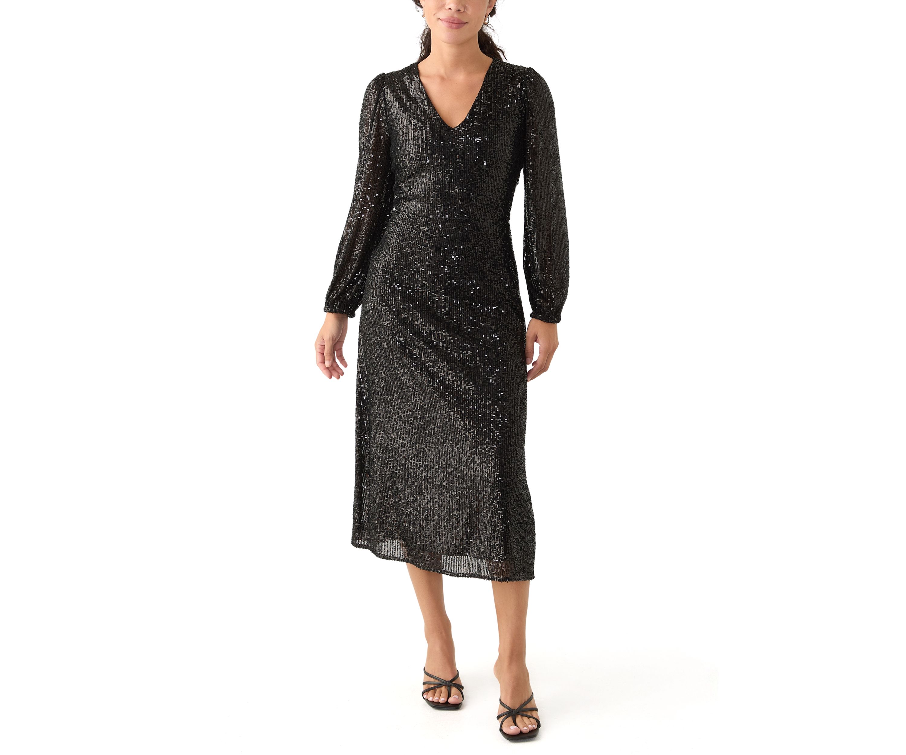 Womens Sequined V-Neck Midi Dress