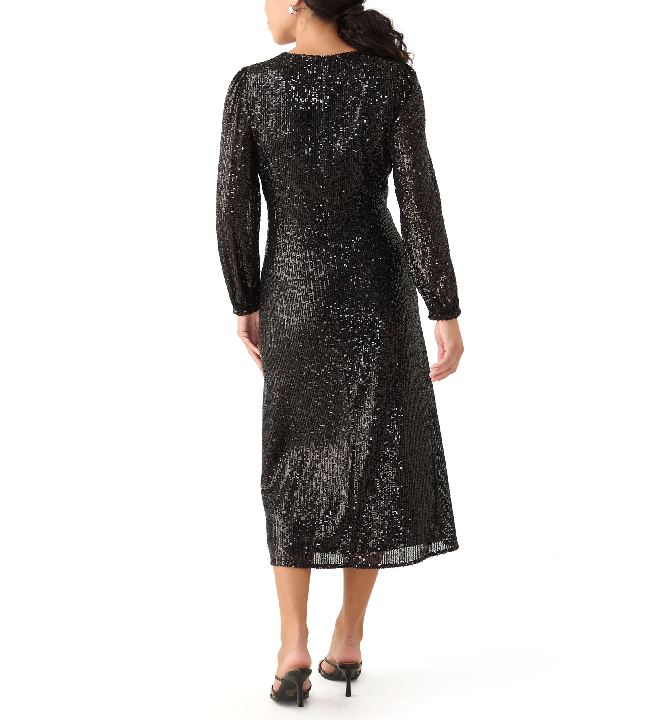 Womens Sequined V-Neck Midi Dress