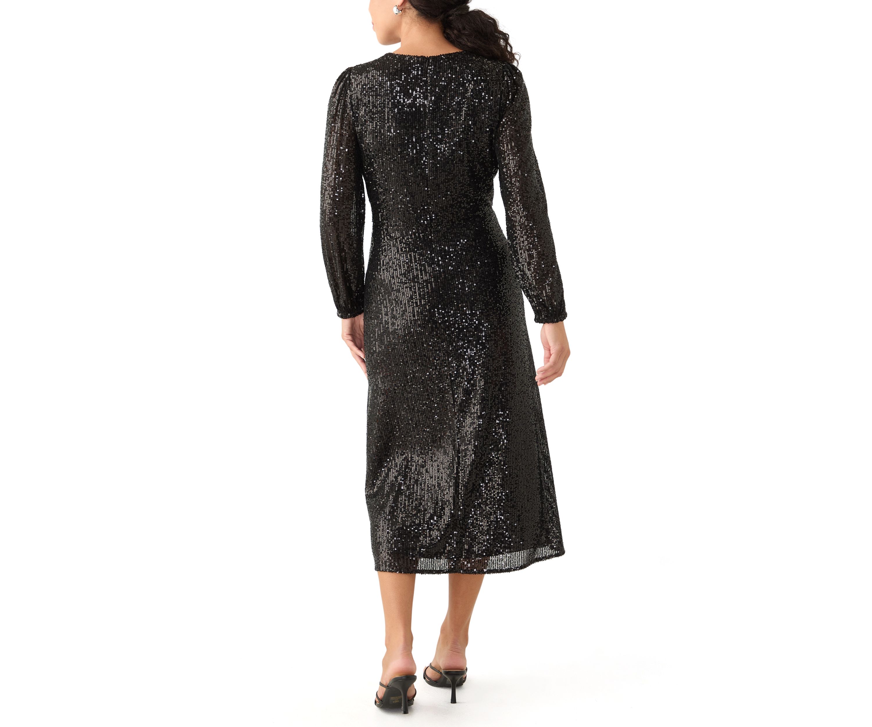 Womens Sequined V-Neck Midi Dress