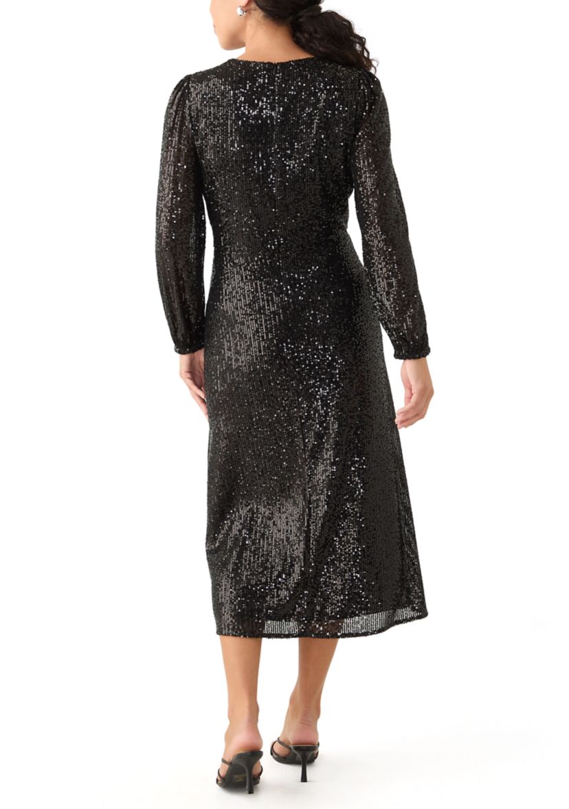 Womens Sequined V-Neck Midi Dress