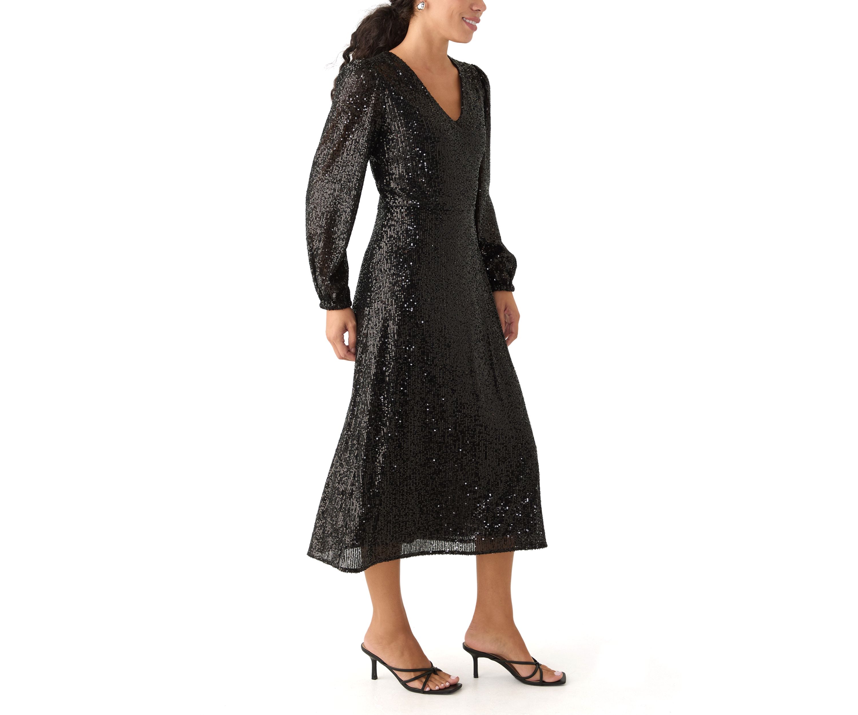 Womens Sequined V-Neck Midi Dress