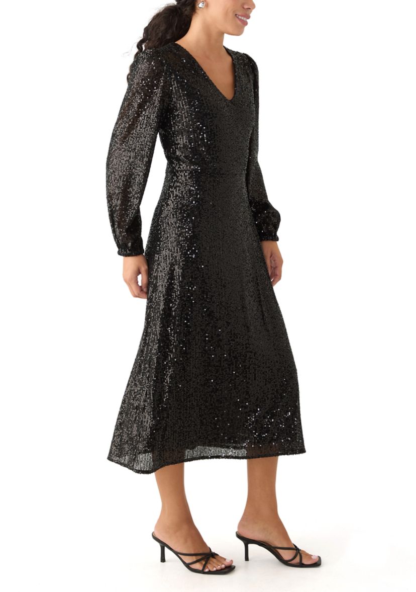 Womens Sequined V-Neck Midi Dress