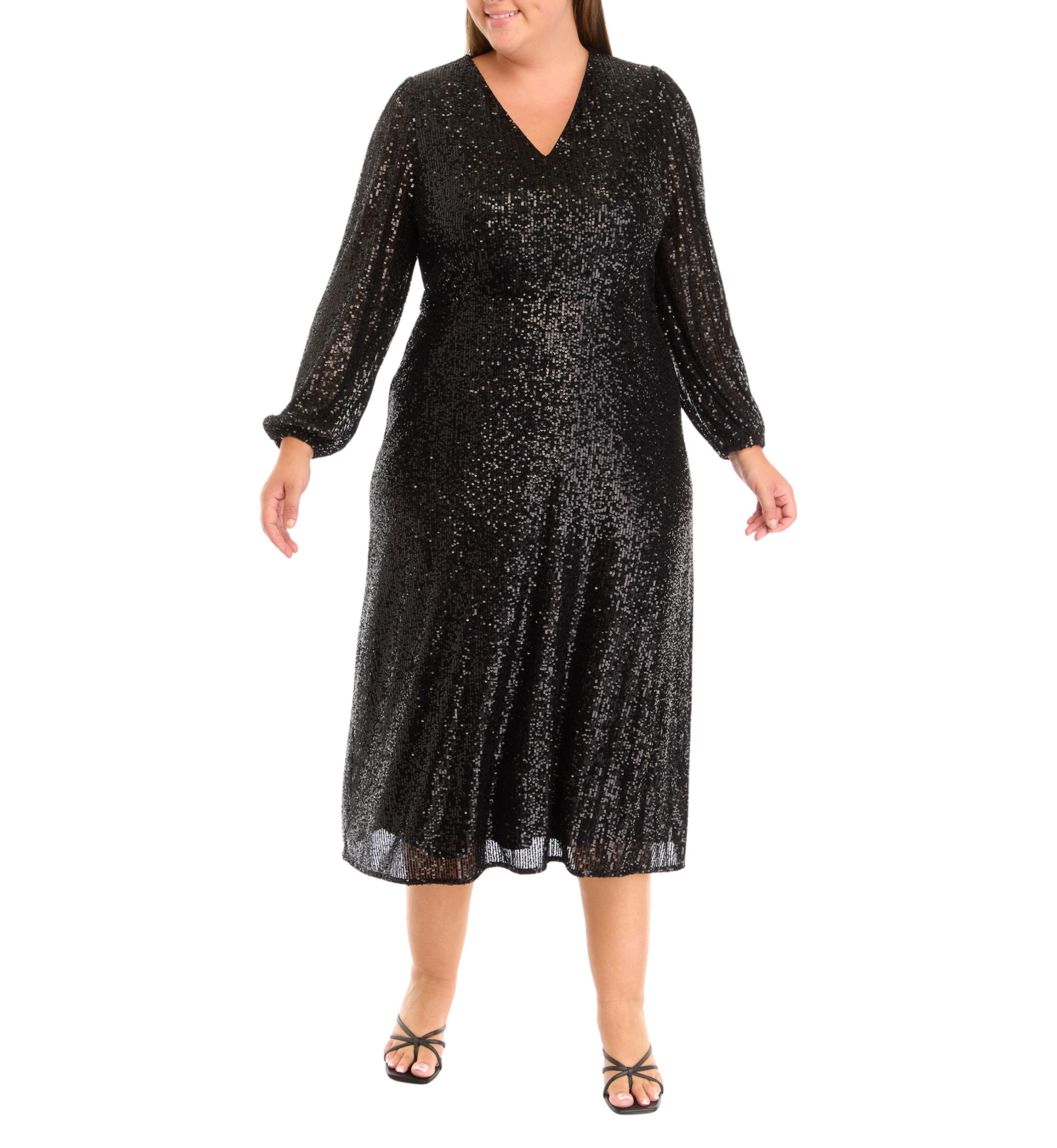 Plus Size V-Neck Midi Sequin Dress