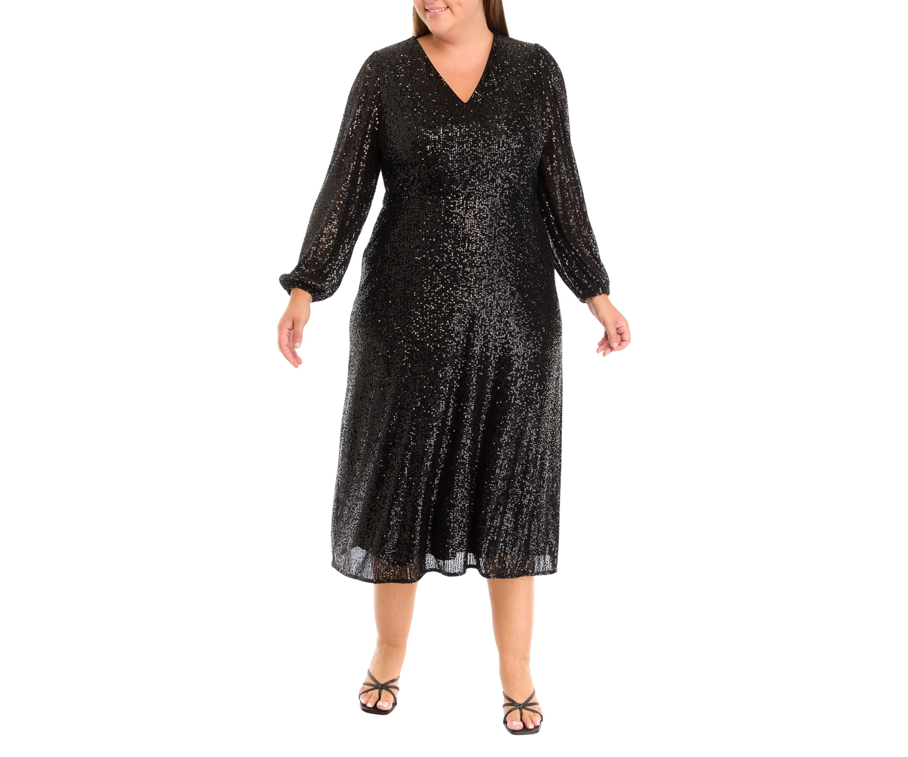 Plus Size V-Neck Midi Sequin Dress