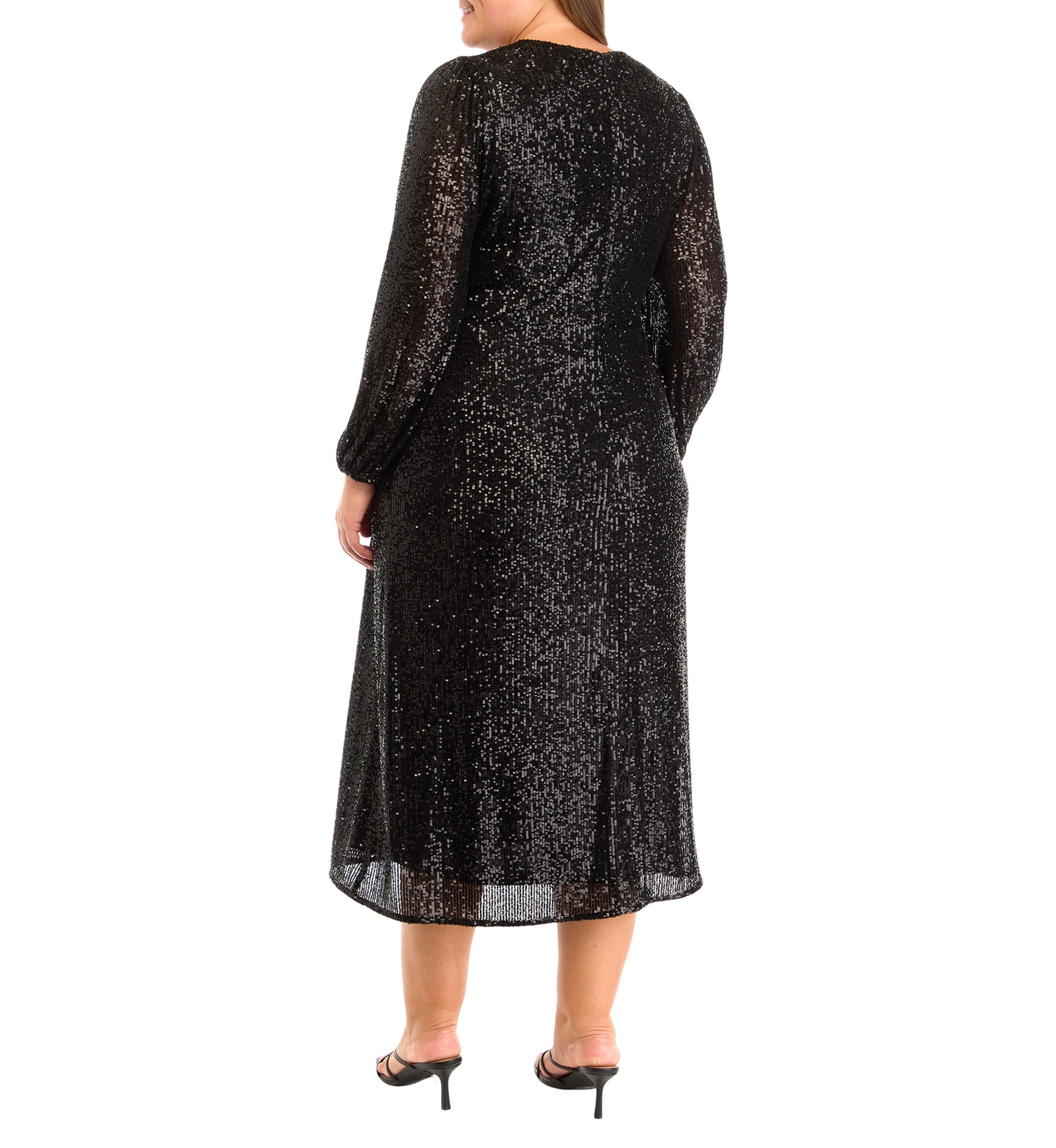 Plus Size V-Neck Midi Sequin Dress