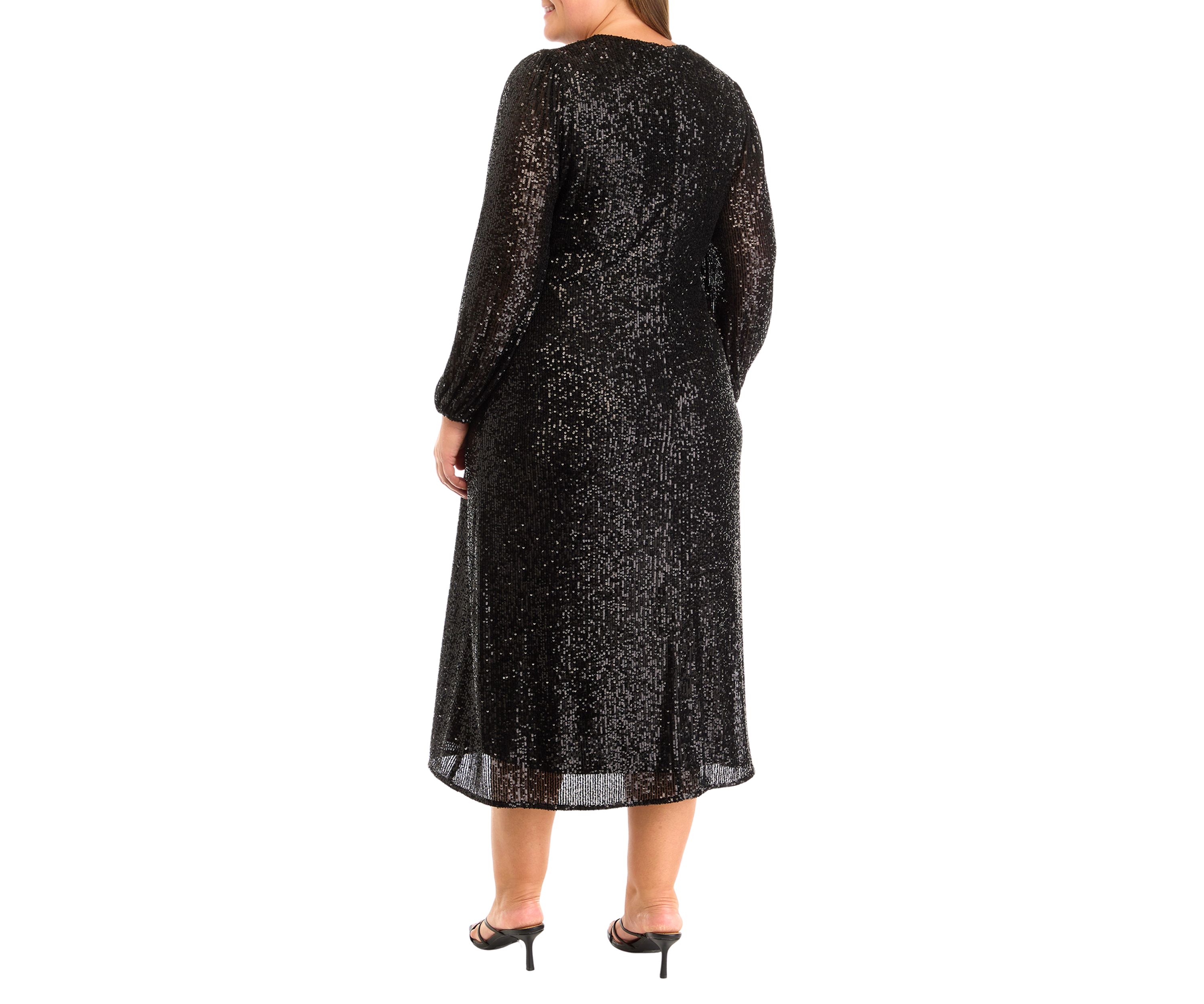 Plus Size V-Neck Midi Sequin Dress
