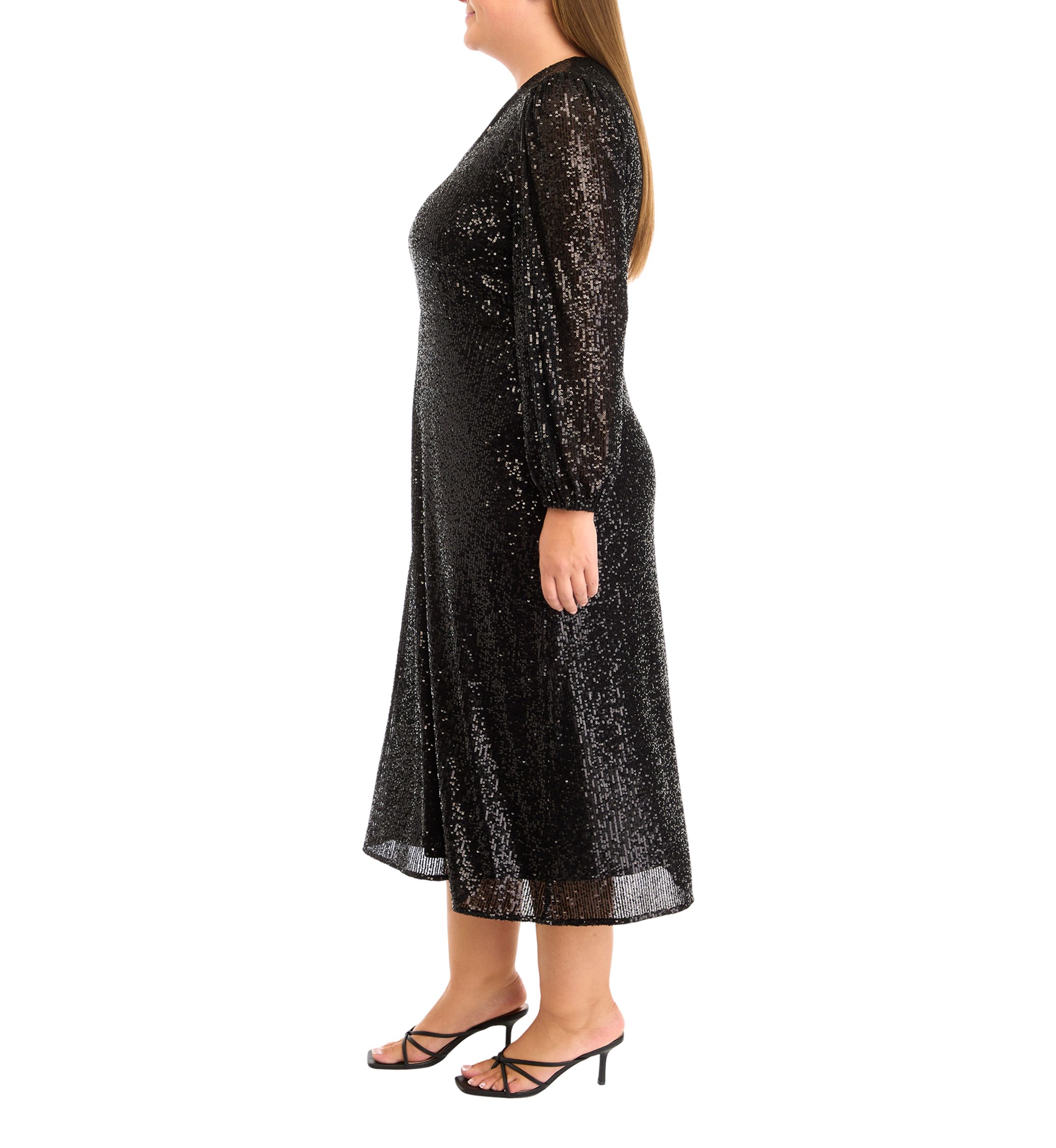 Plus Size V-Neck Midi Sequin Dress