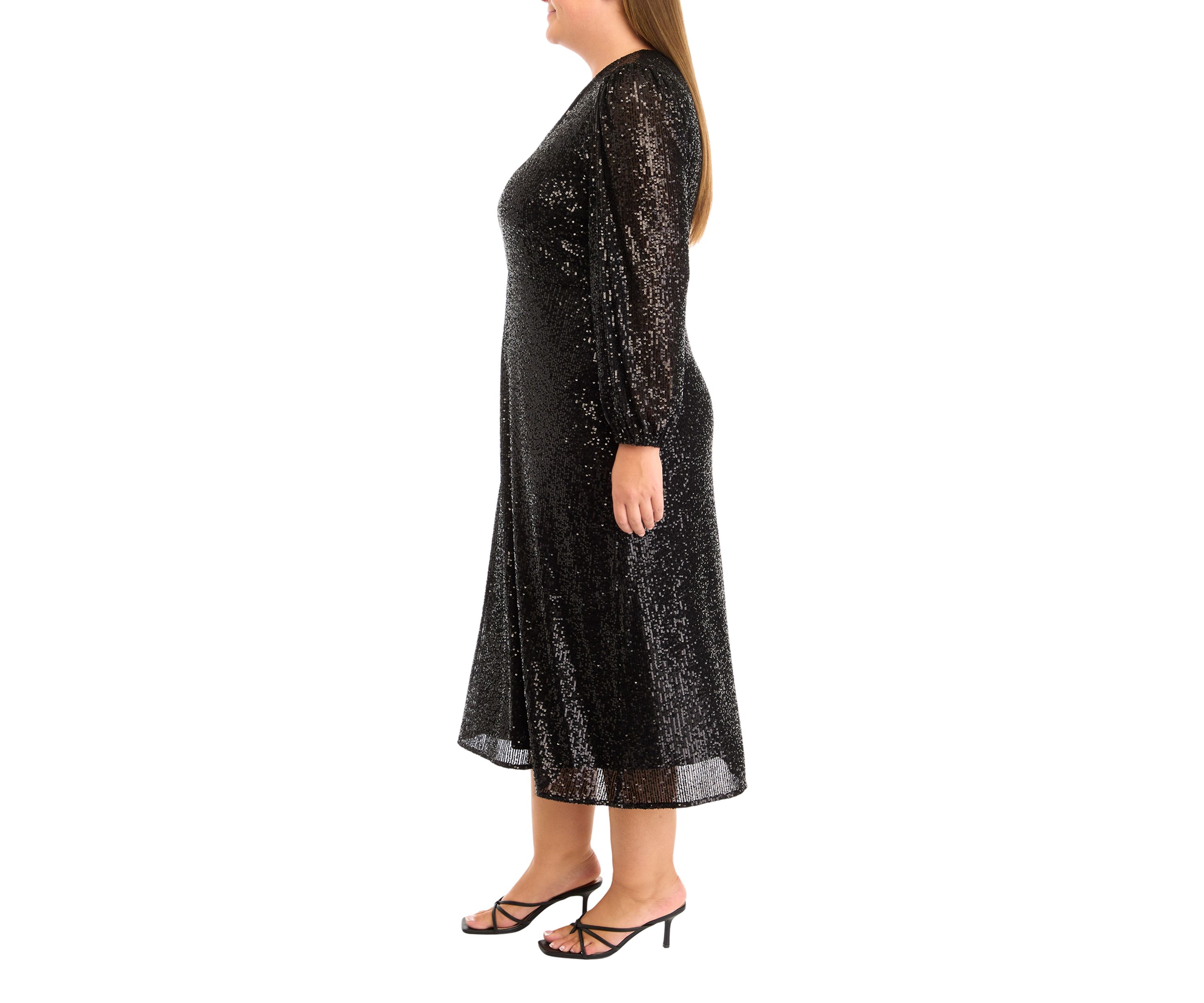 Plus Size V-Neck Midi Sequin Dress