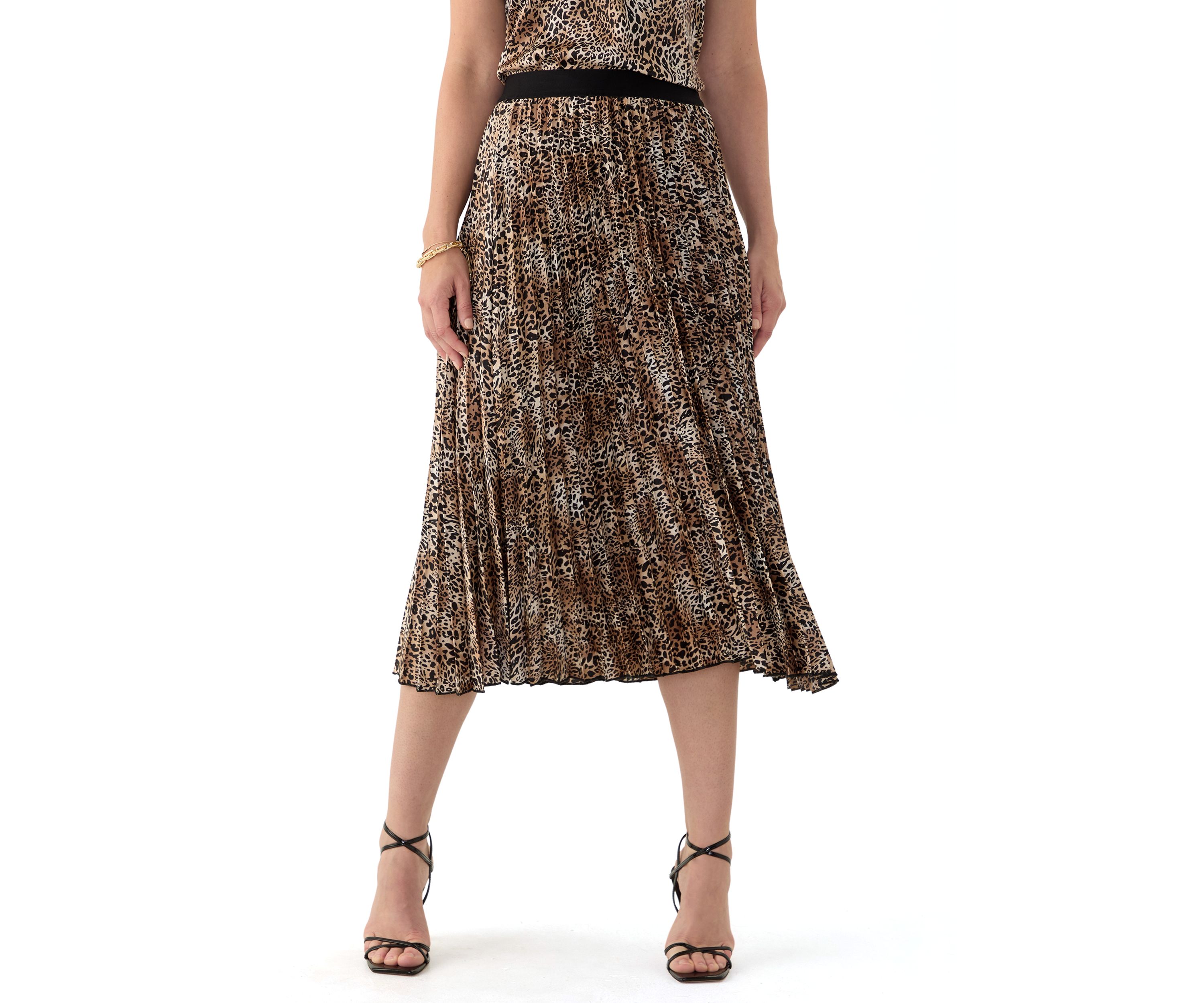 Petite Printed Pull On Pleated Skirt