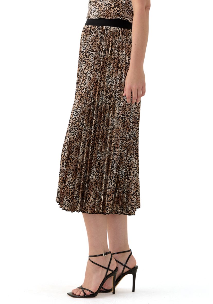 Petite Printed Pull On Pleated Skirt