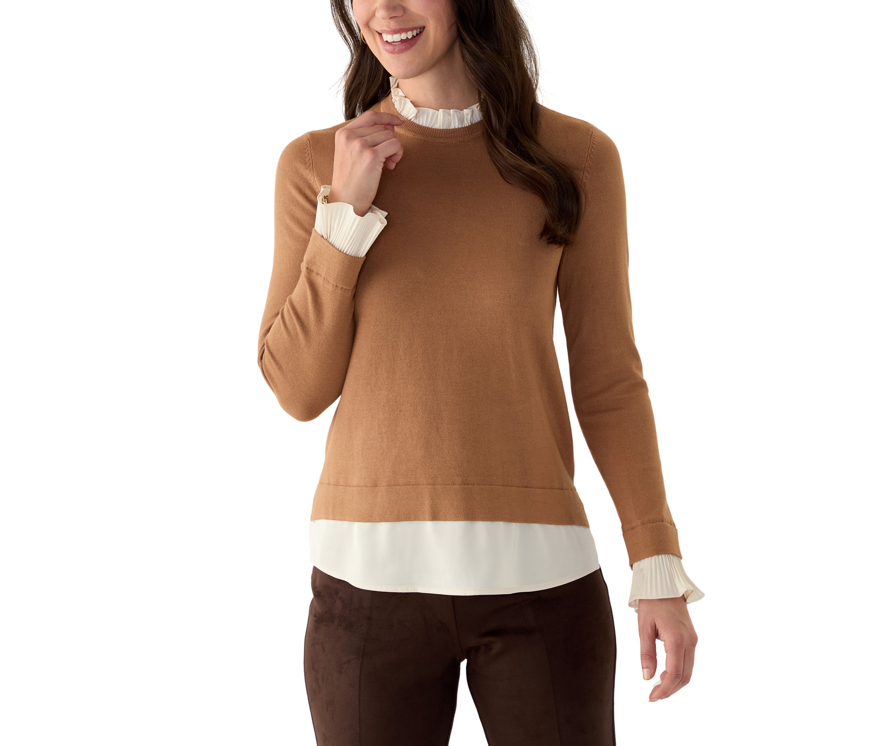 Petite Long Sleeve 2Fer Blouse Sweater