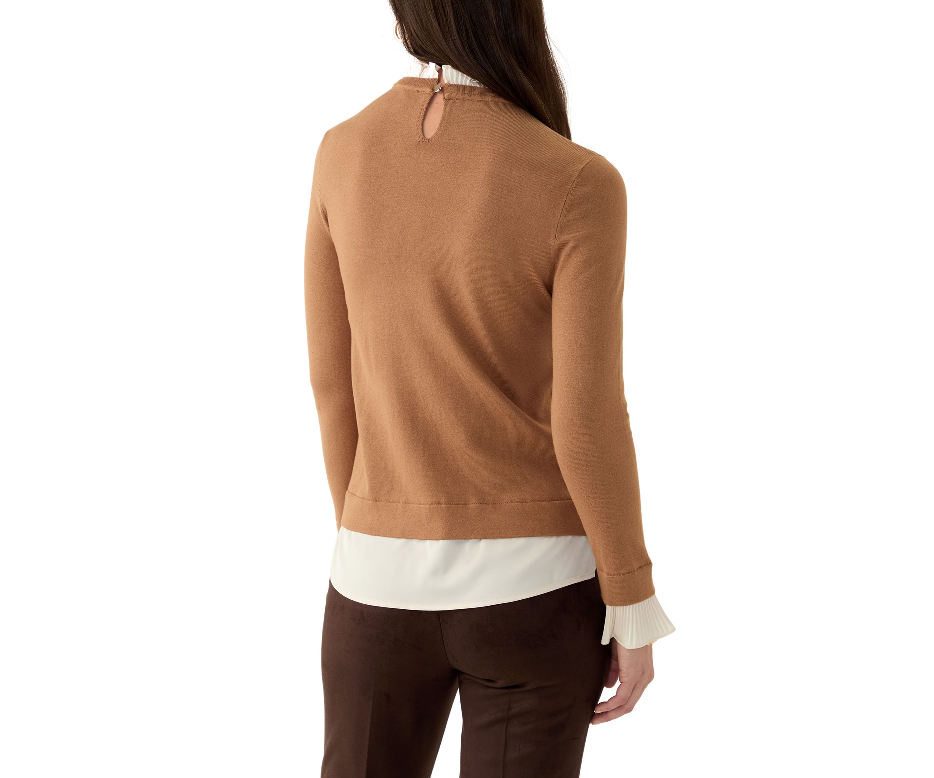 Petite Long Sleeve 2Fer Blouse Sweater