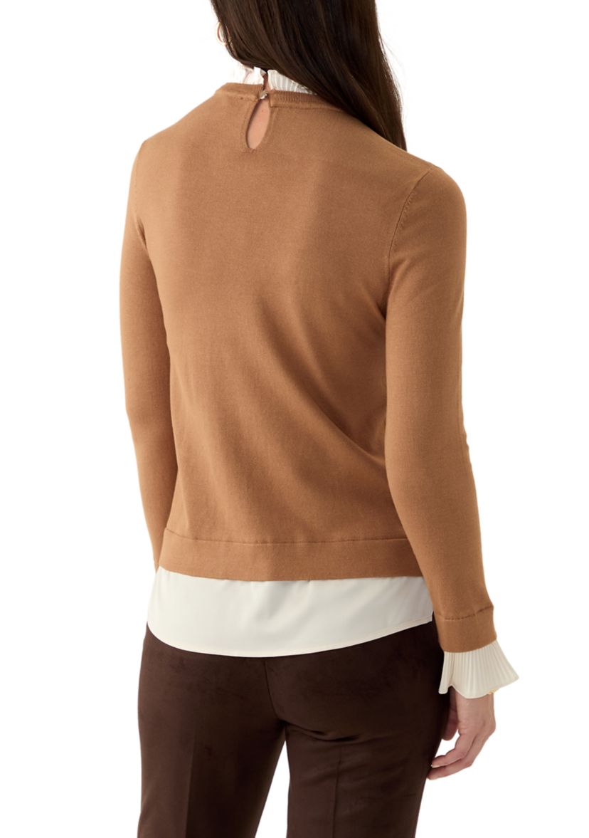 Petite Long Sleeve 2Fer Blouse Sweater