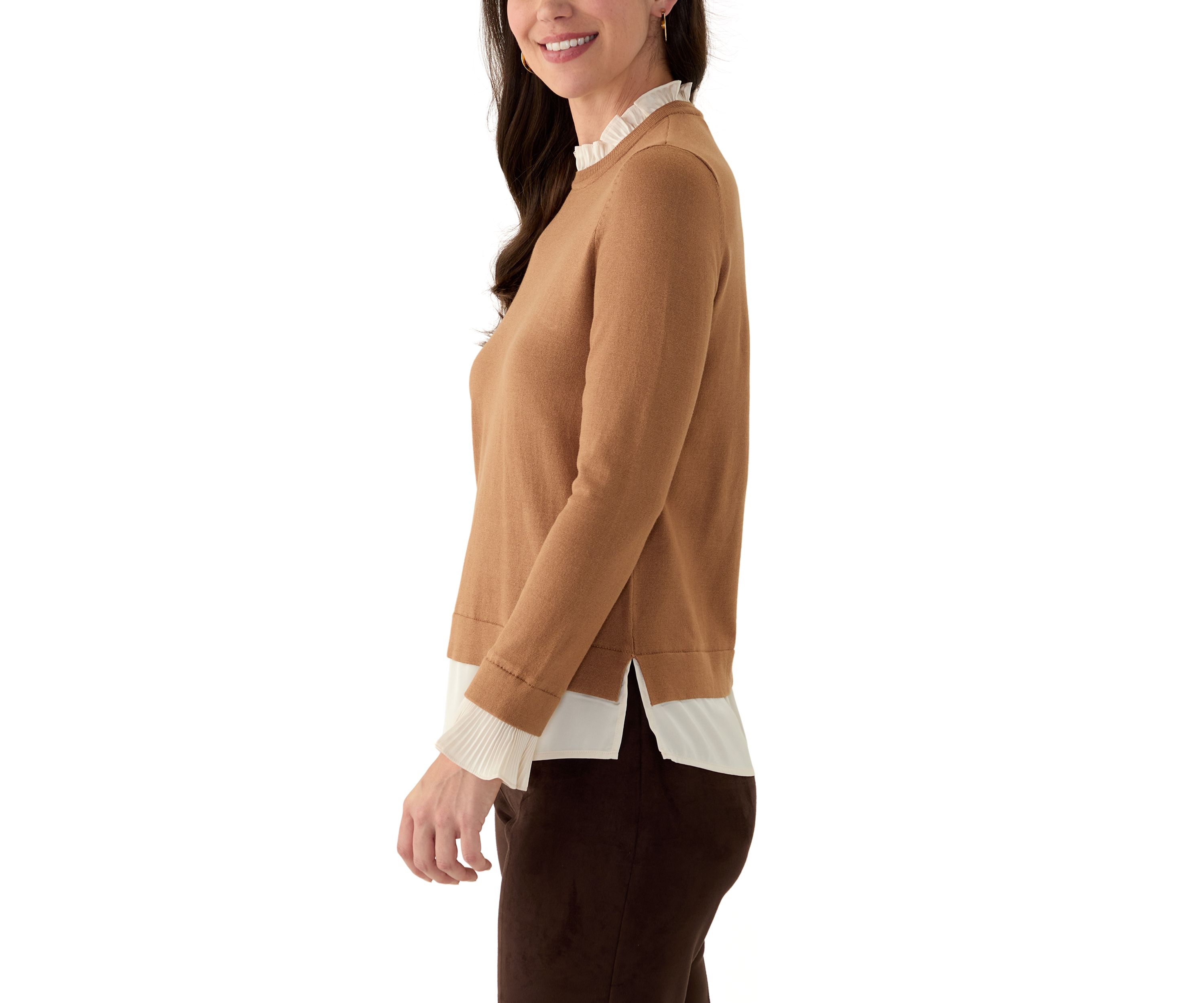 Petite Long Sleeve 2Fer Blouse Sweater
