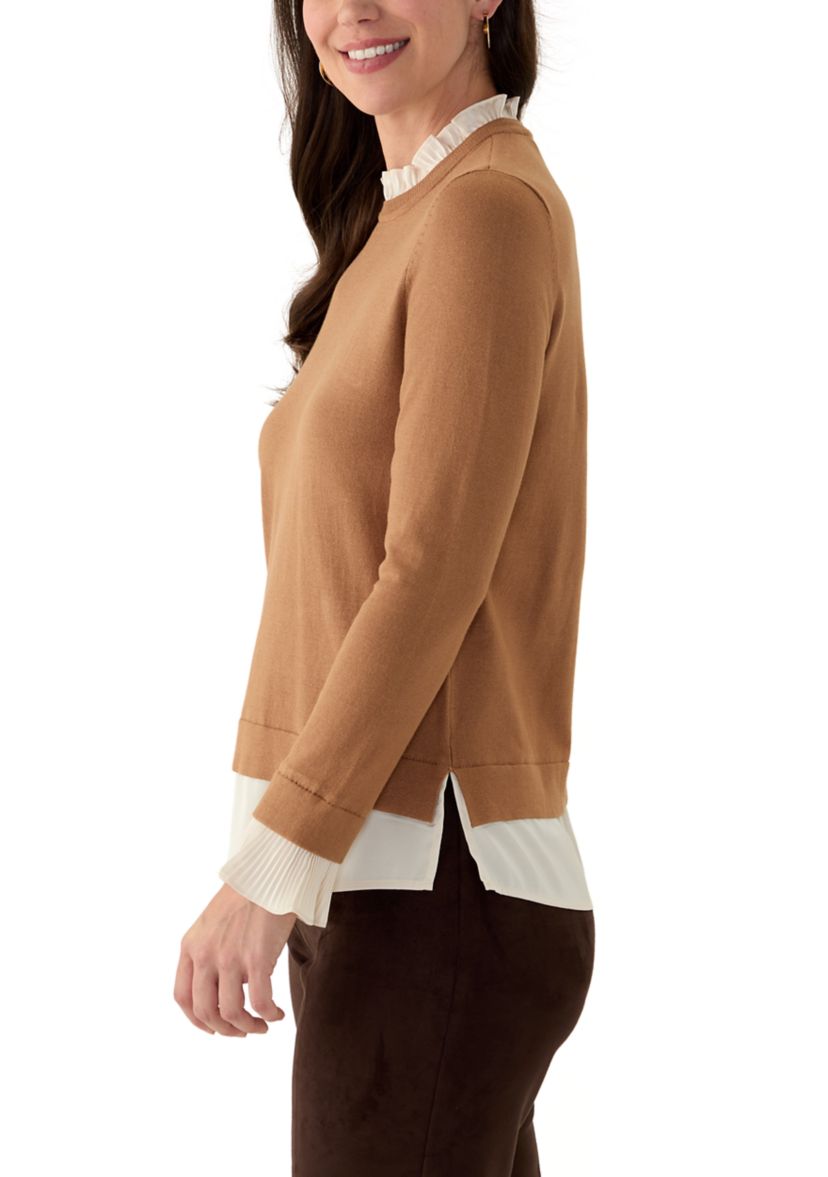 Petite Long Sleeve 2Fer Blouse Sweater