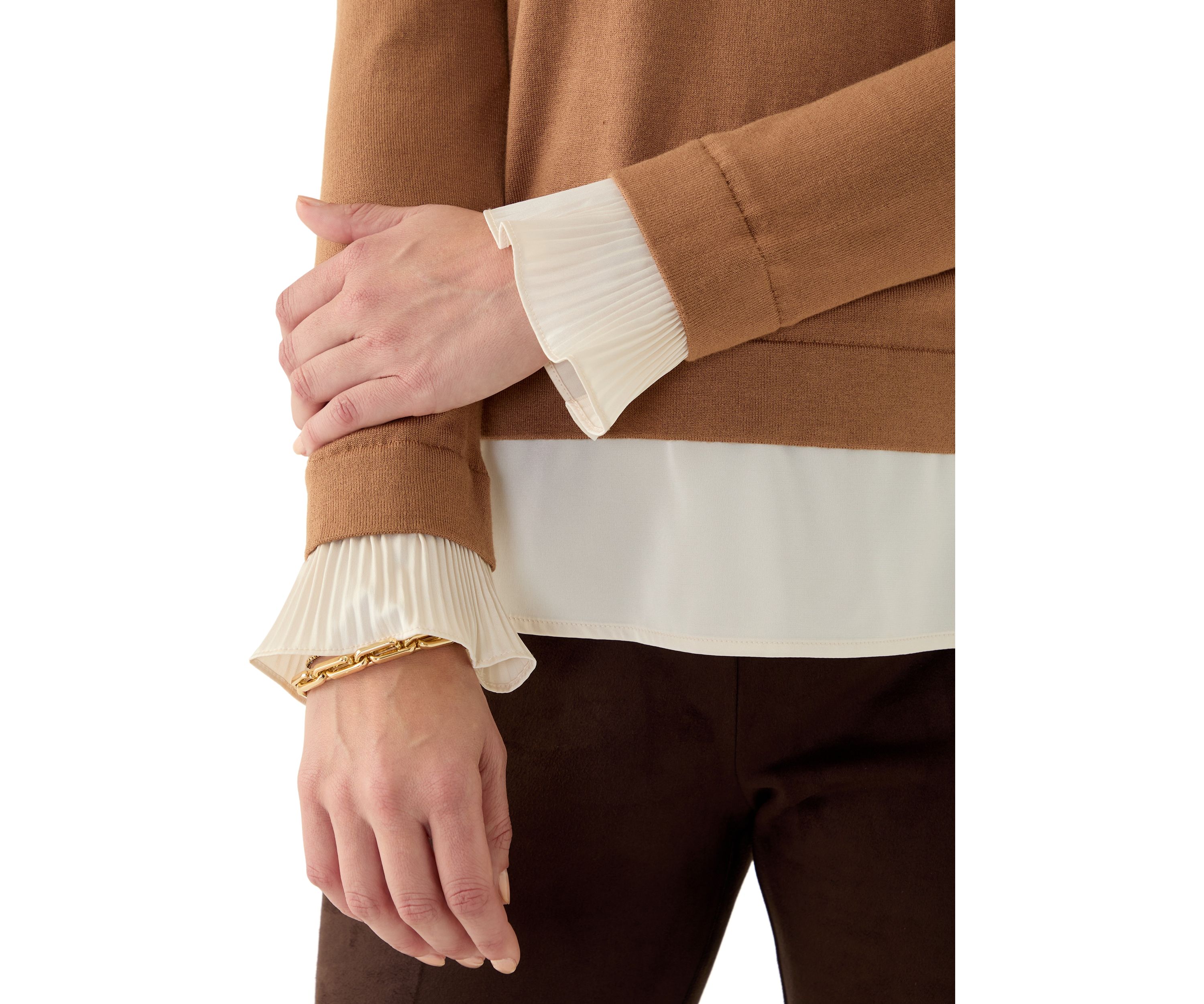 Petite Long Sleeve 2Fer Blouse Sweater