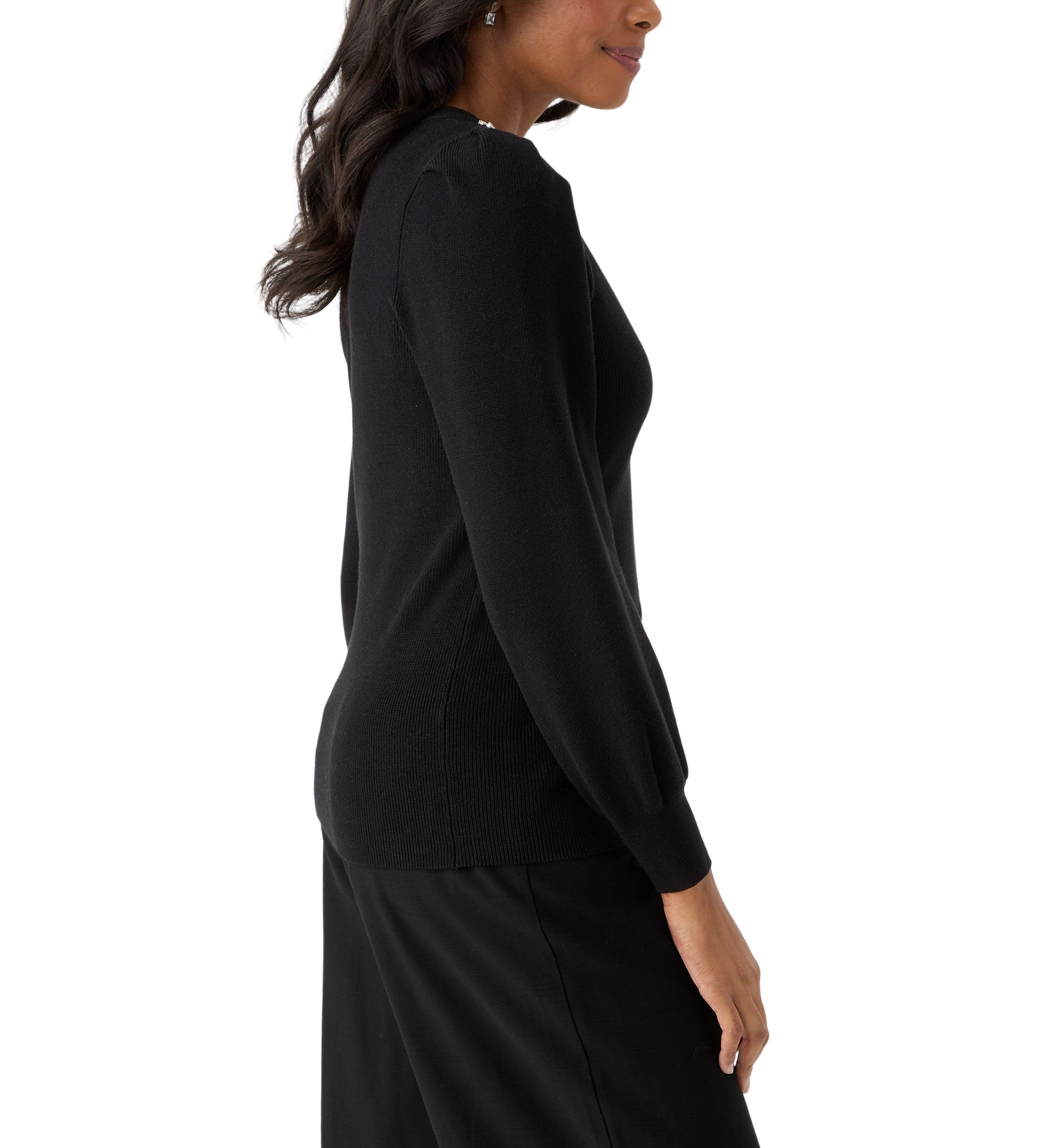 Womens Embellished Crew Neck Pullover Sweater