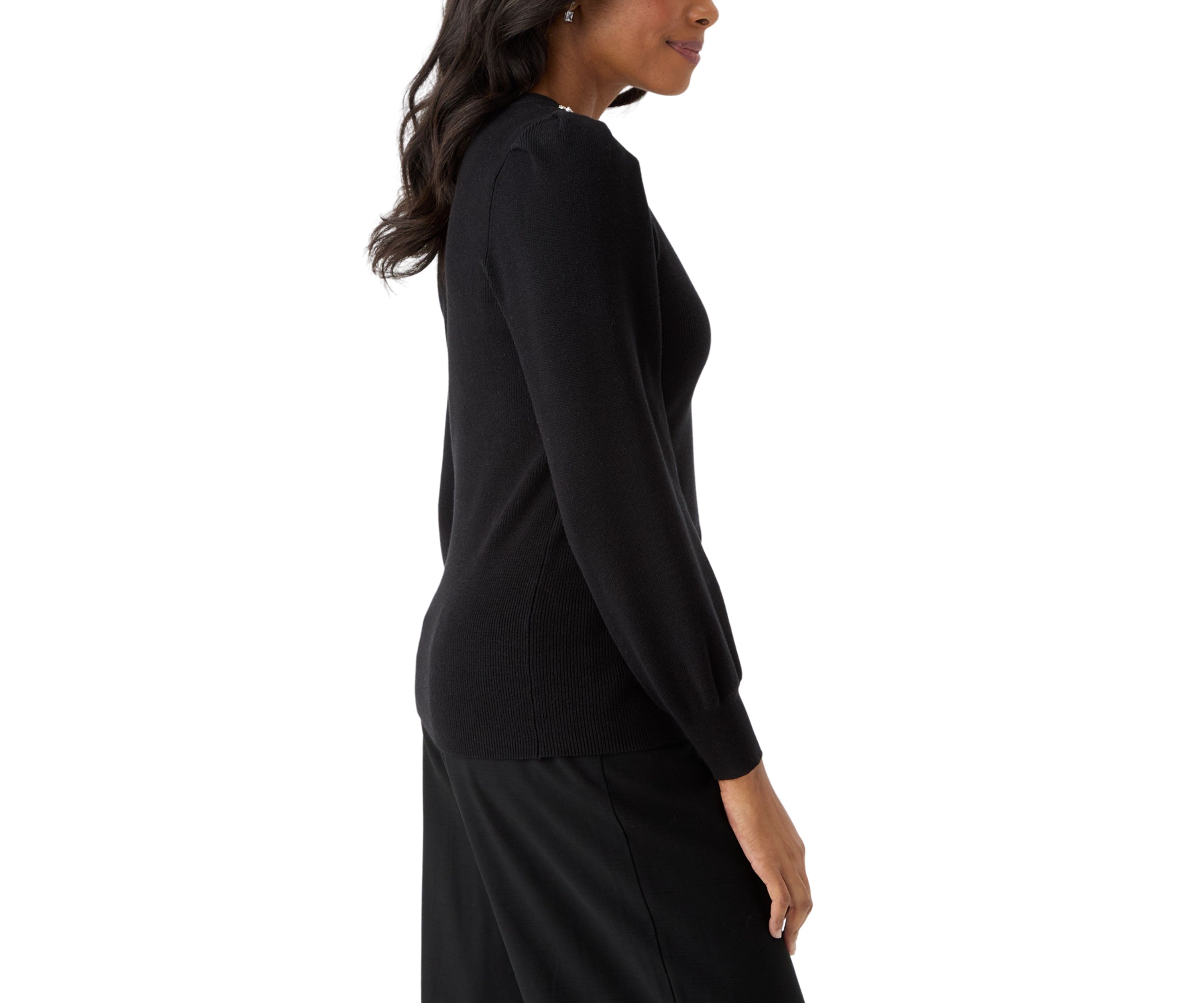 Womens Embellished Crew Neck Pullover Sweater