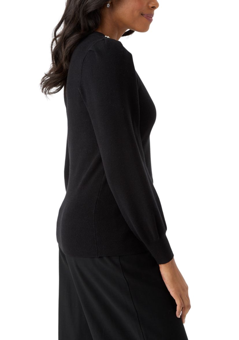 Womens Embellished Crew Neck Pullover Sweater