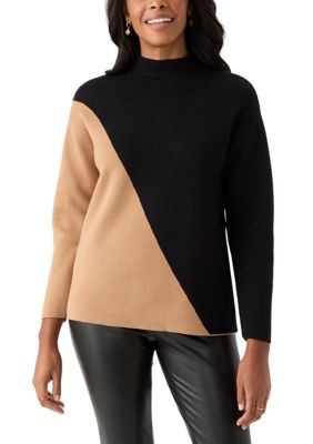 Black and White Mock Neck Color Block Top