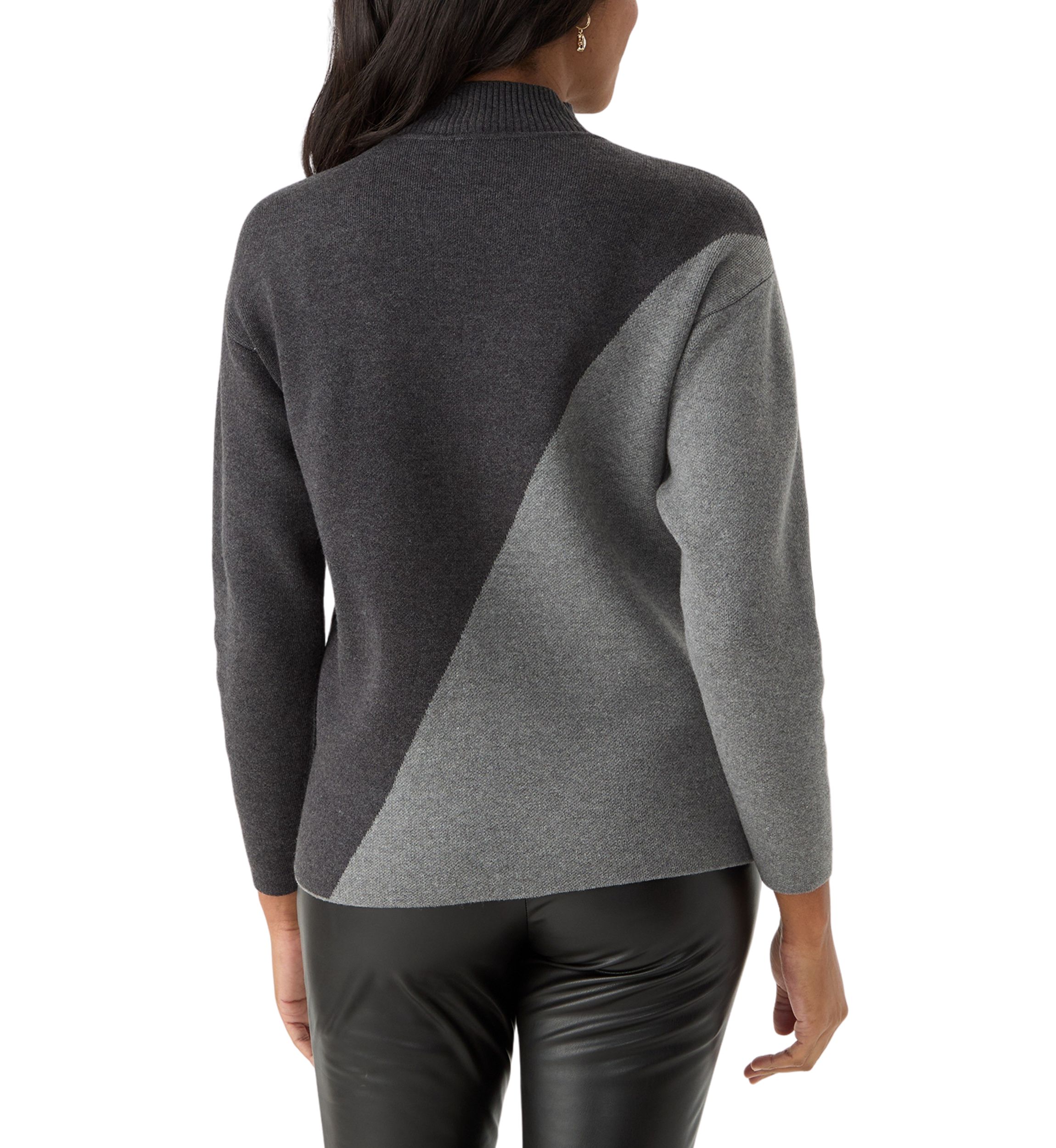 Womens Mock Neck Color Block Sweater