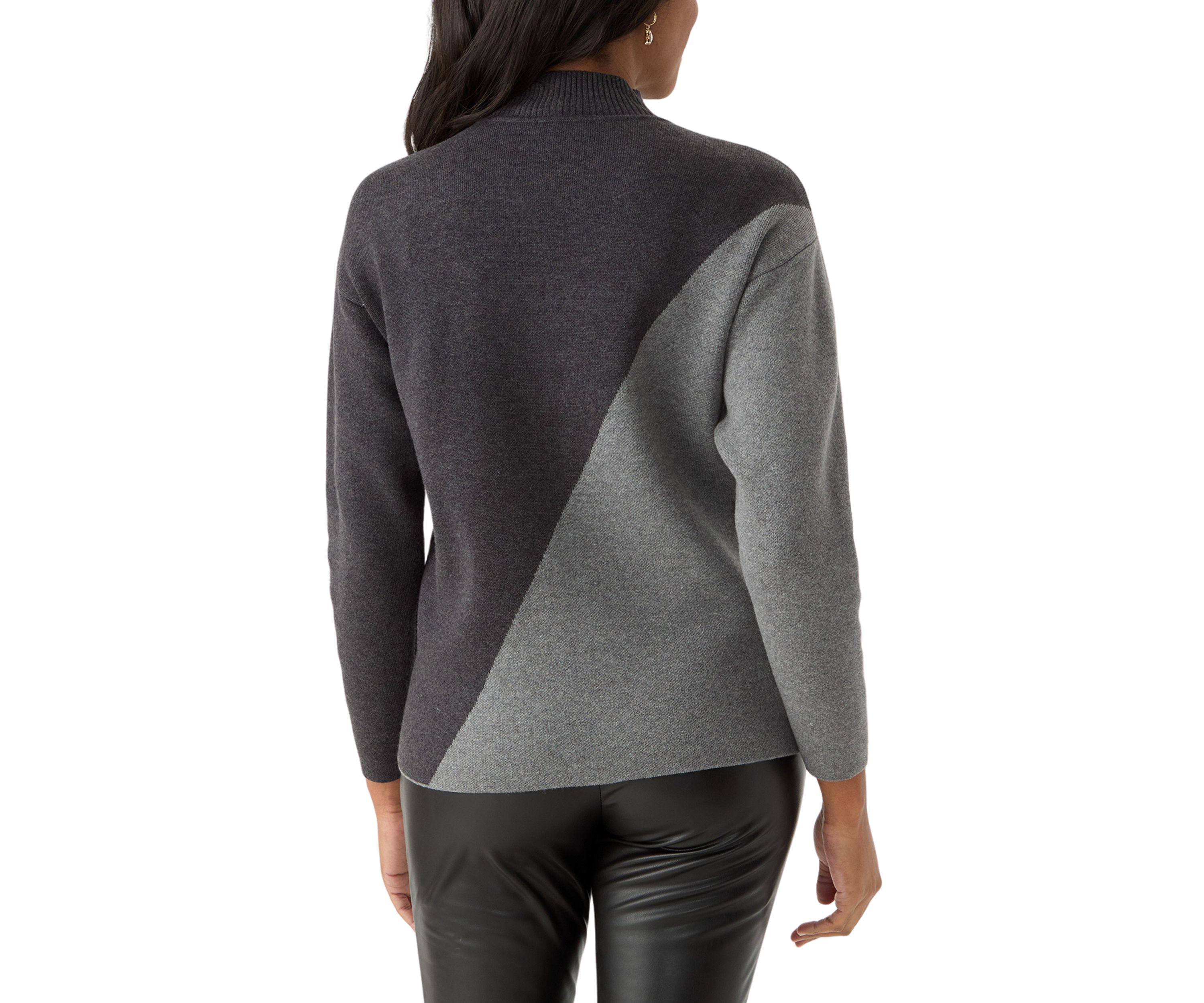 Womens Mock Neck Color Block Sweater