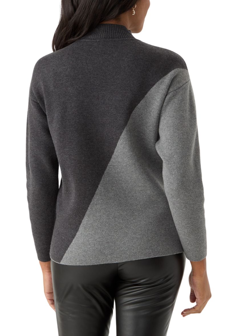 Womens Mock Neck Color Block Sweater