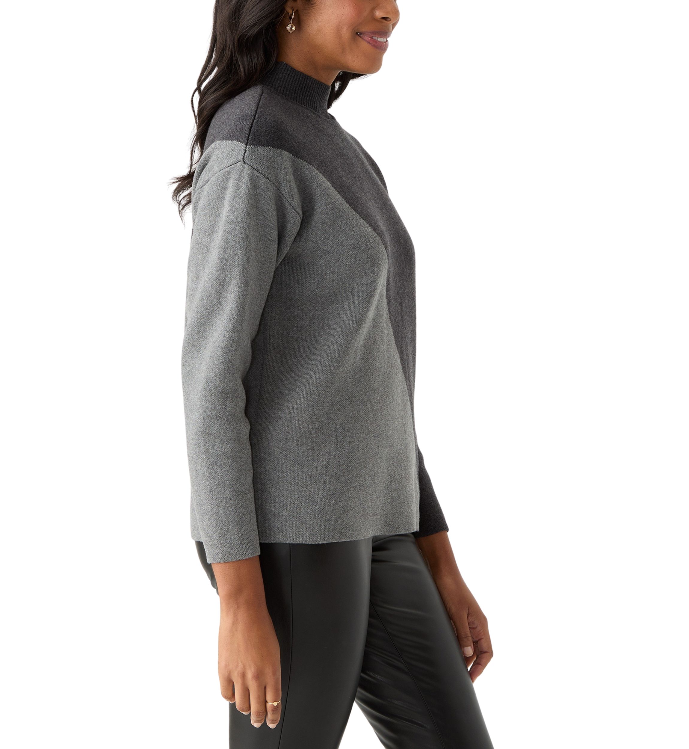 Womens Mock Neck Color Block Sweater