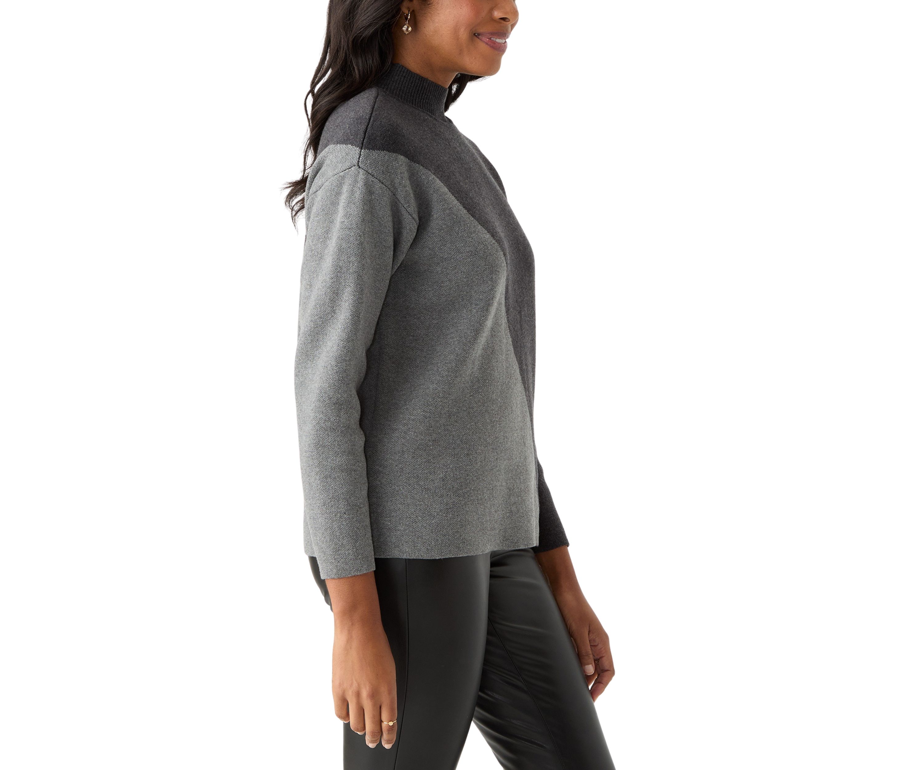 Womens Mock Neck Color Block Sweater