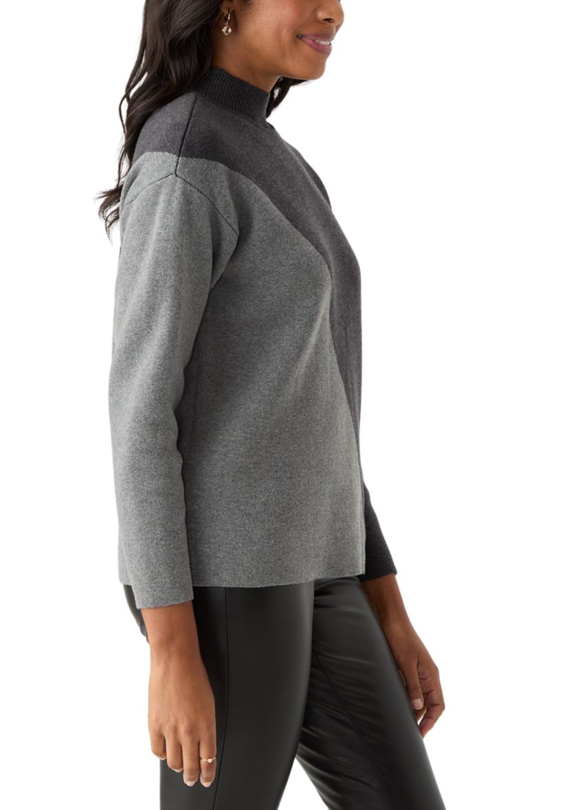 Womens Mock Neck Color Block Sweater