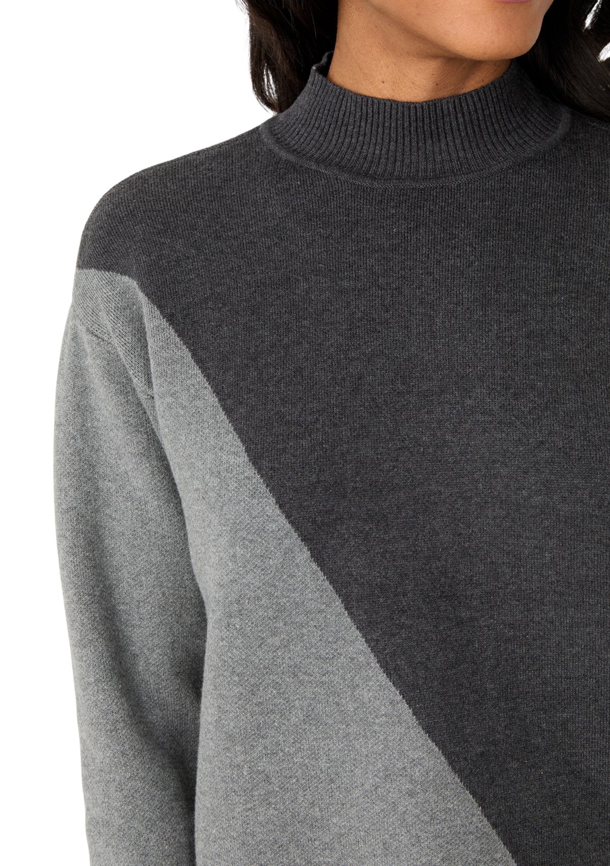 Womens Mock Neck Color Block Sweater