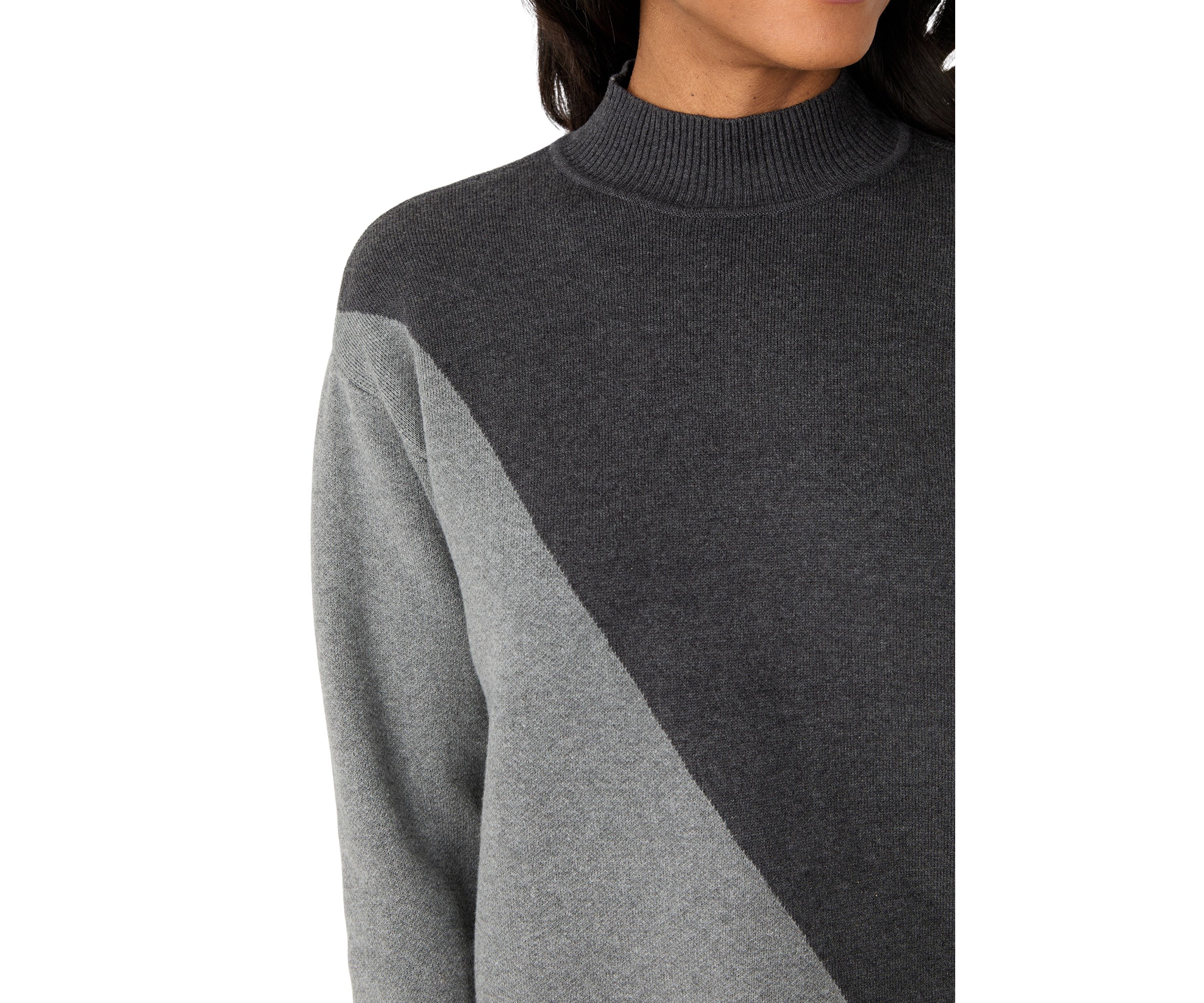Womens Mock Neck Color Block Sweater
