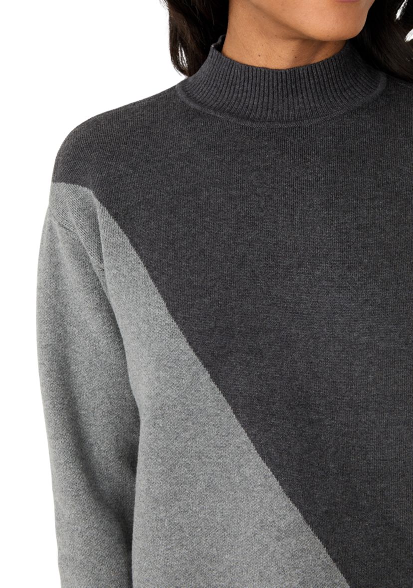 Womens Mock Neck Color Block Sweater