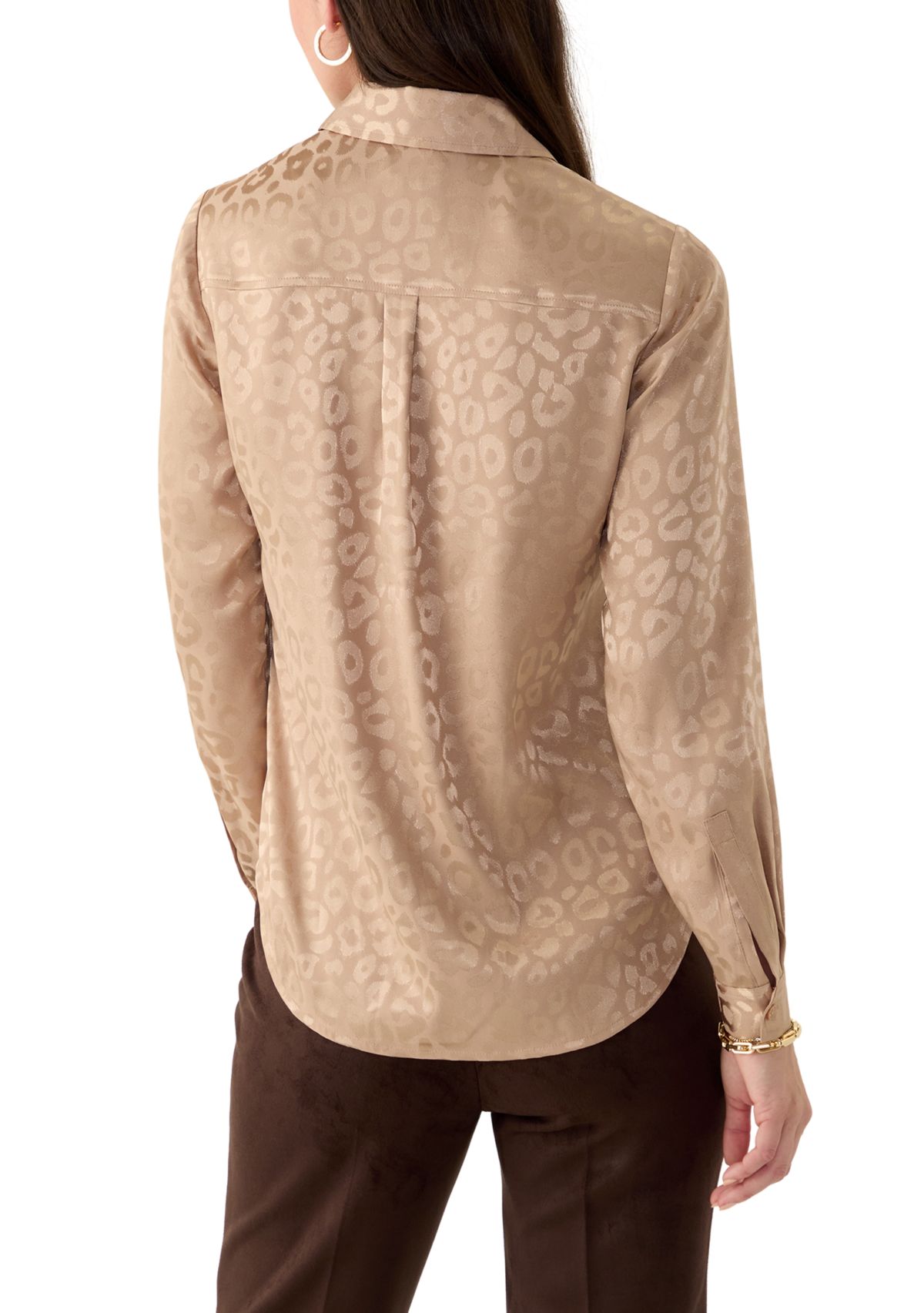 Womens Long Sleeve Printed Button Down Shirt