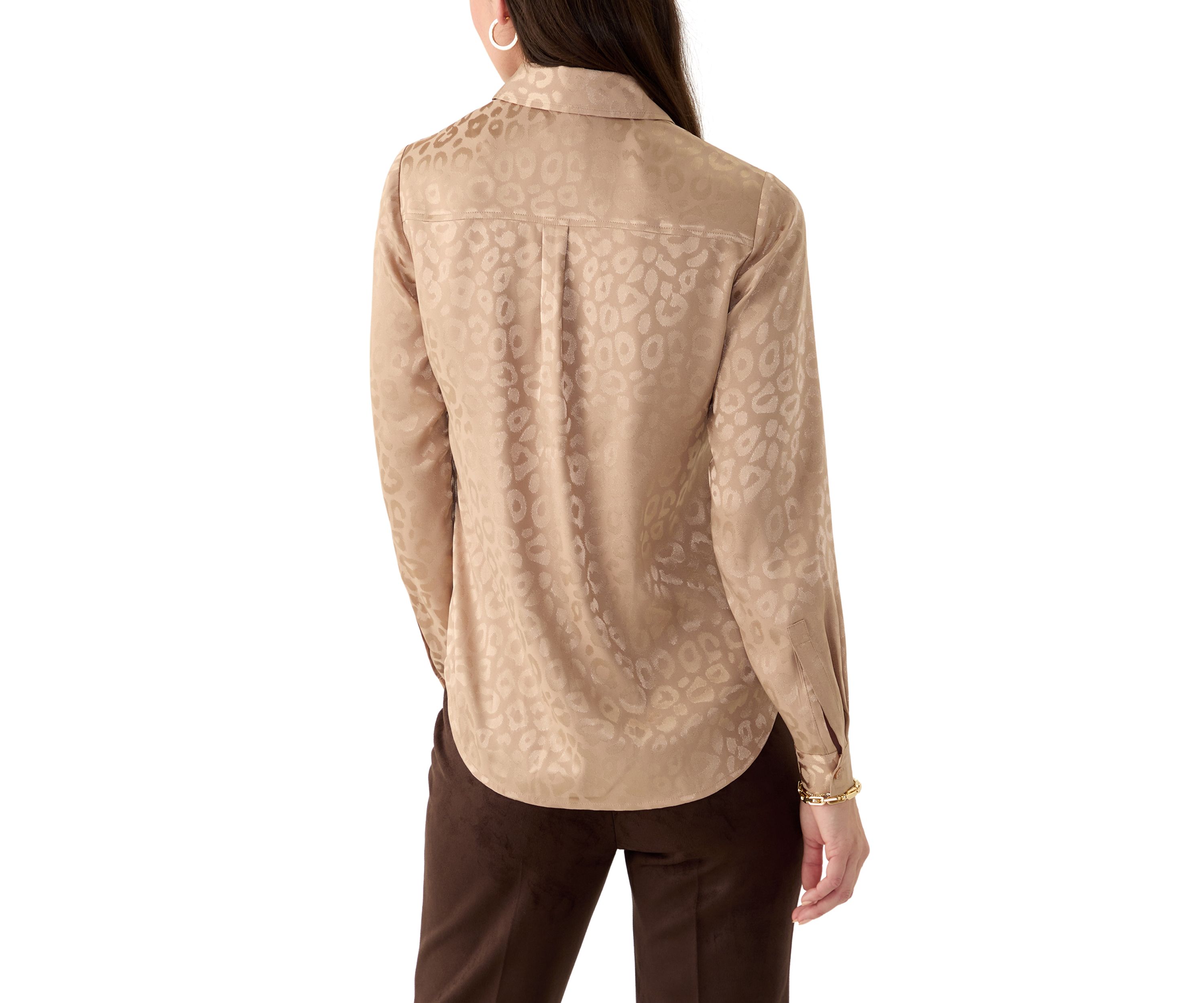 Womens Long Sleeve Printed Button Down Shirt