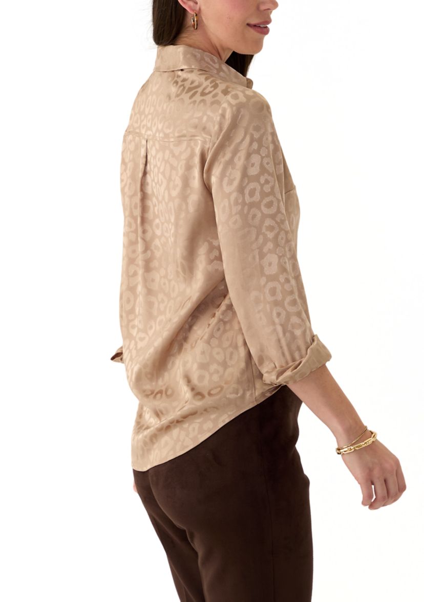 Womens Long Sleeve Printed Button Down Shirt