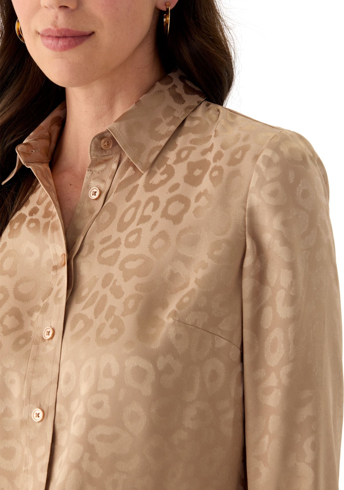 Womens Long Sleeve Printed Button Down Shirt