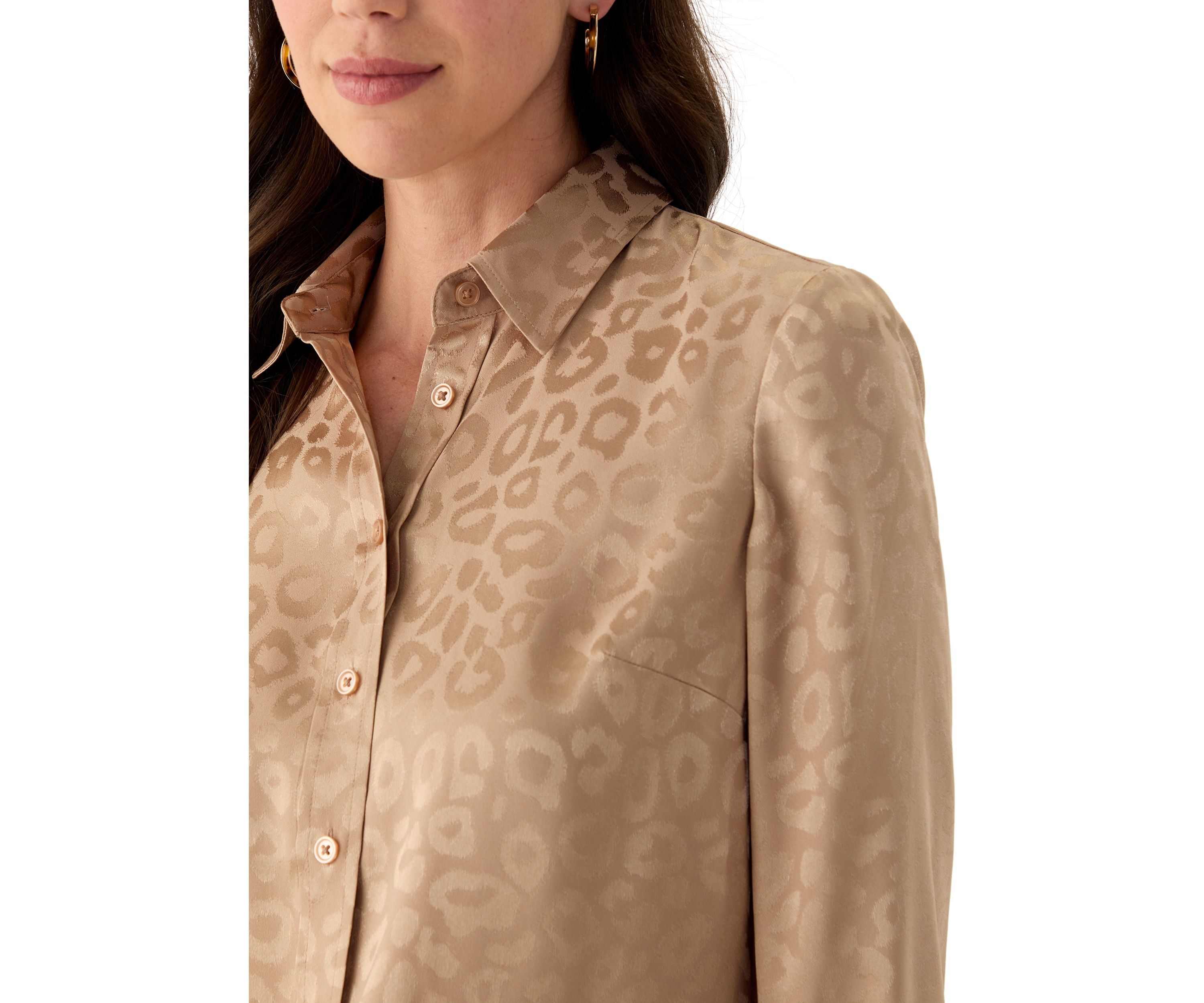 Womens Long Sleeve Printed Button Down Shirt