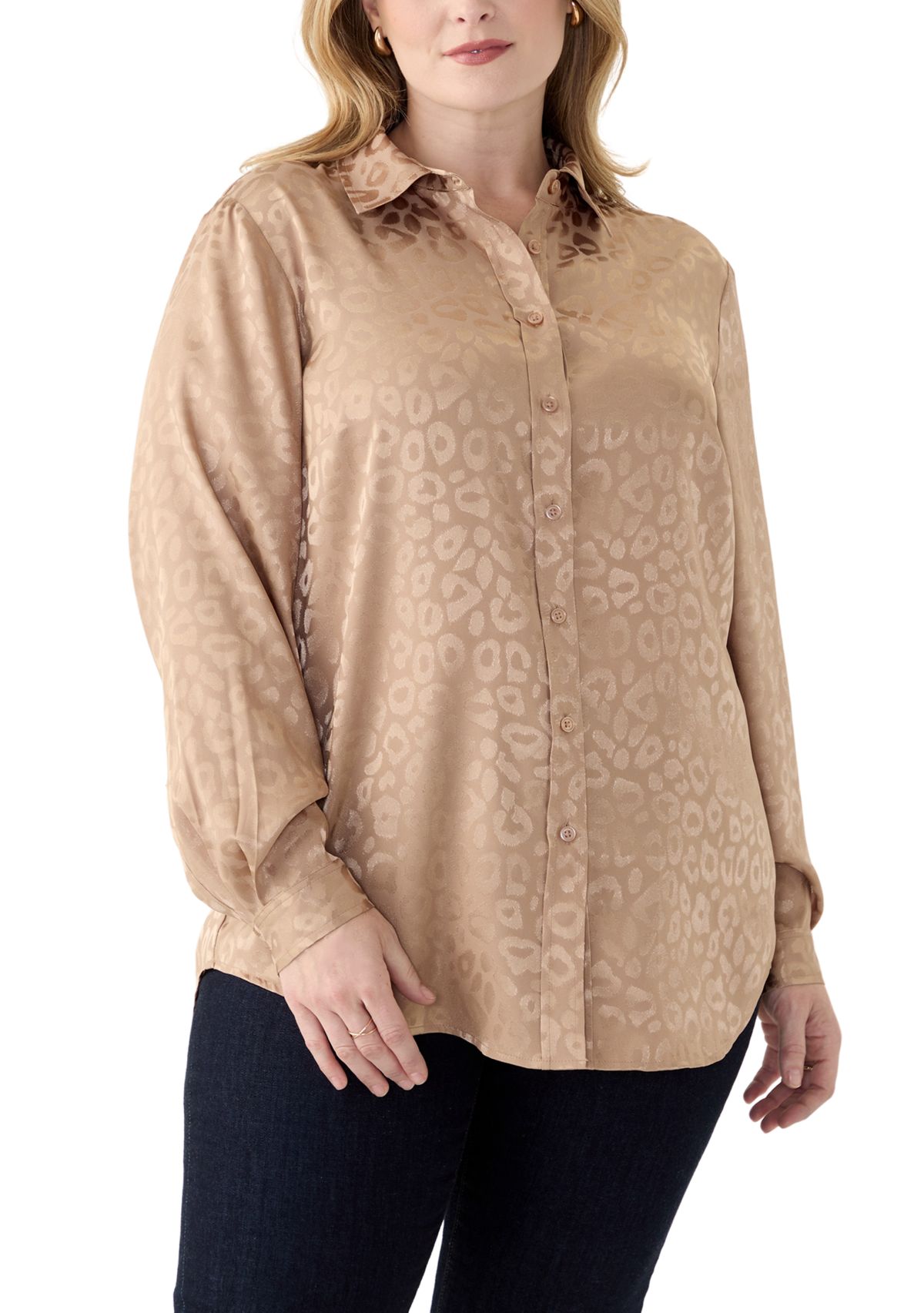 Plus Size Long Sleeve Button Down Shirt 