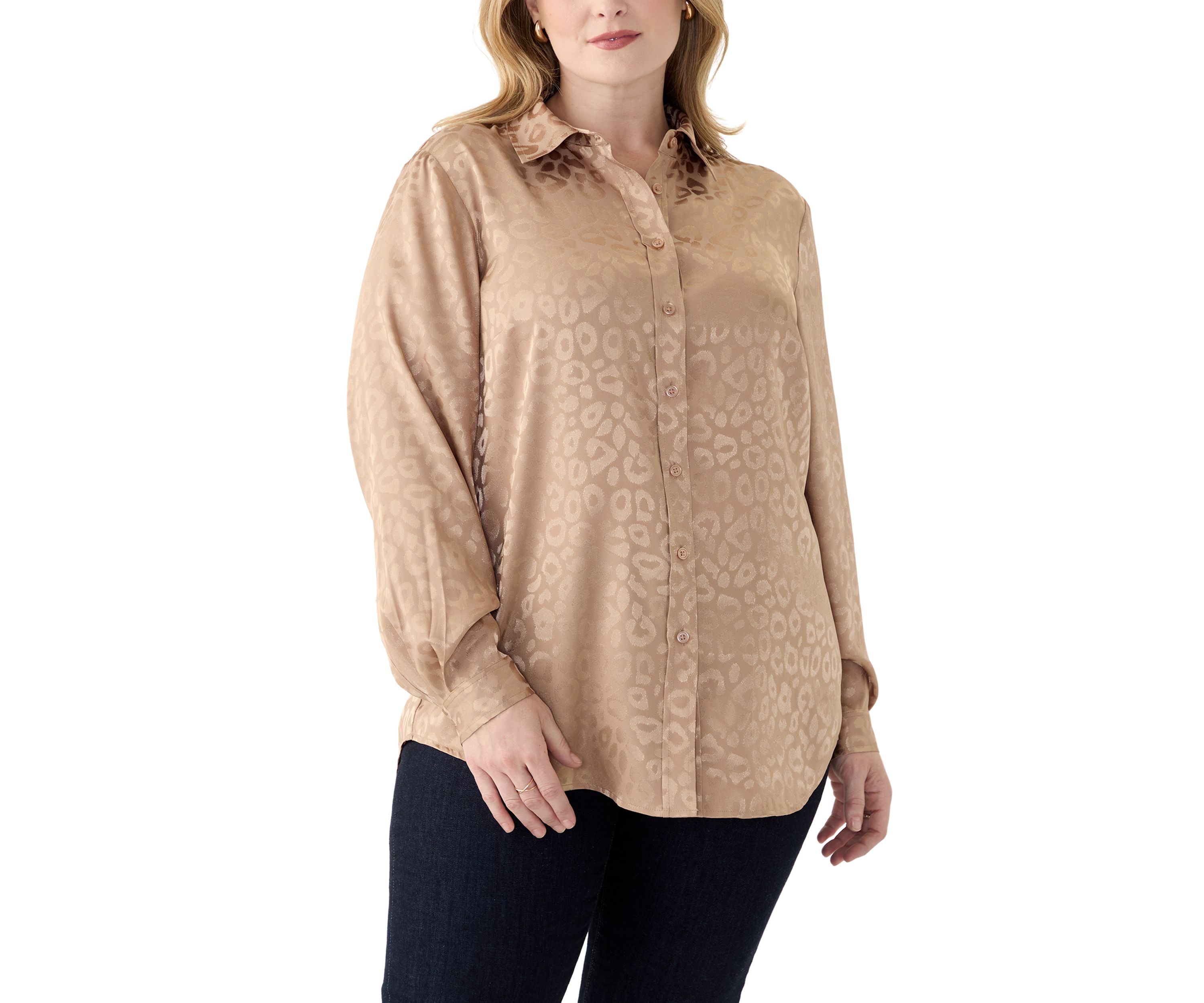Plus Size Long Sleeve Button Down Shirt 