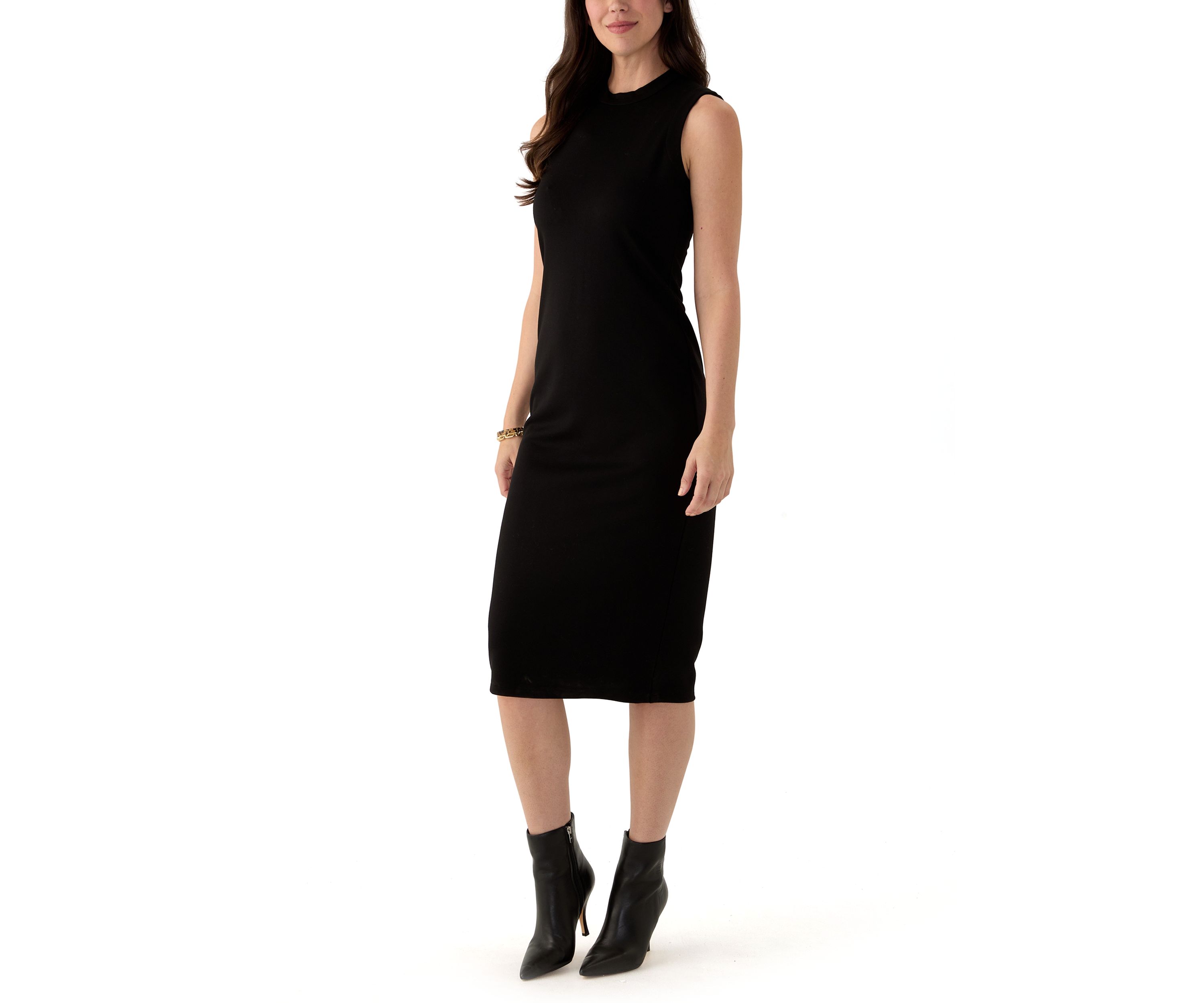 Womens Sleeveless Mock Neck Midi Dress